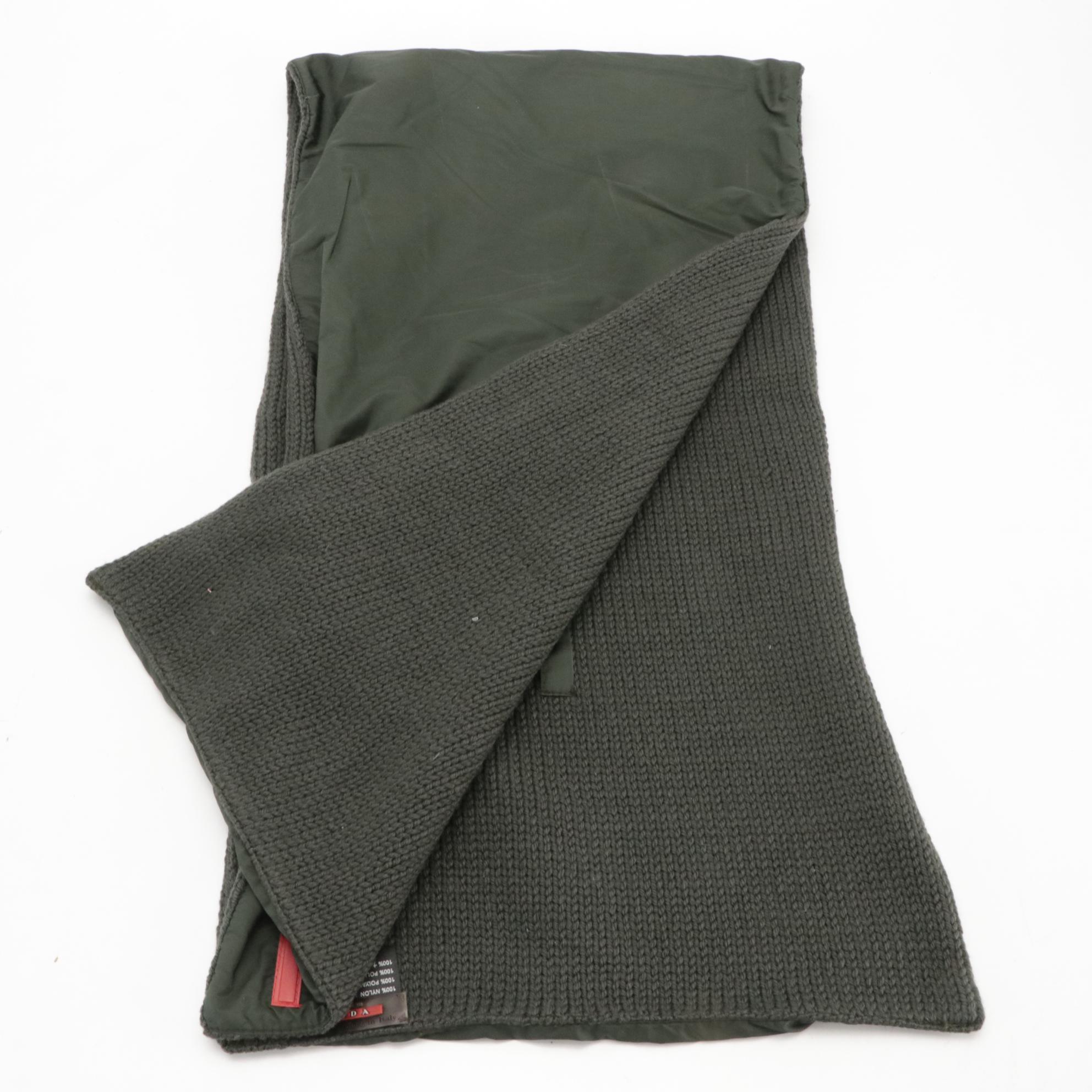 Prada Reversible Knit Scarf in Green Wool and Polyamide