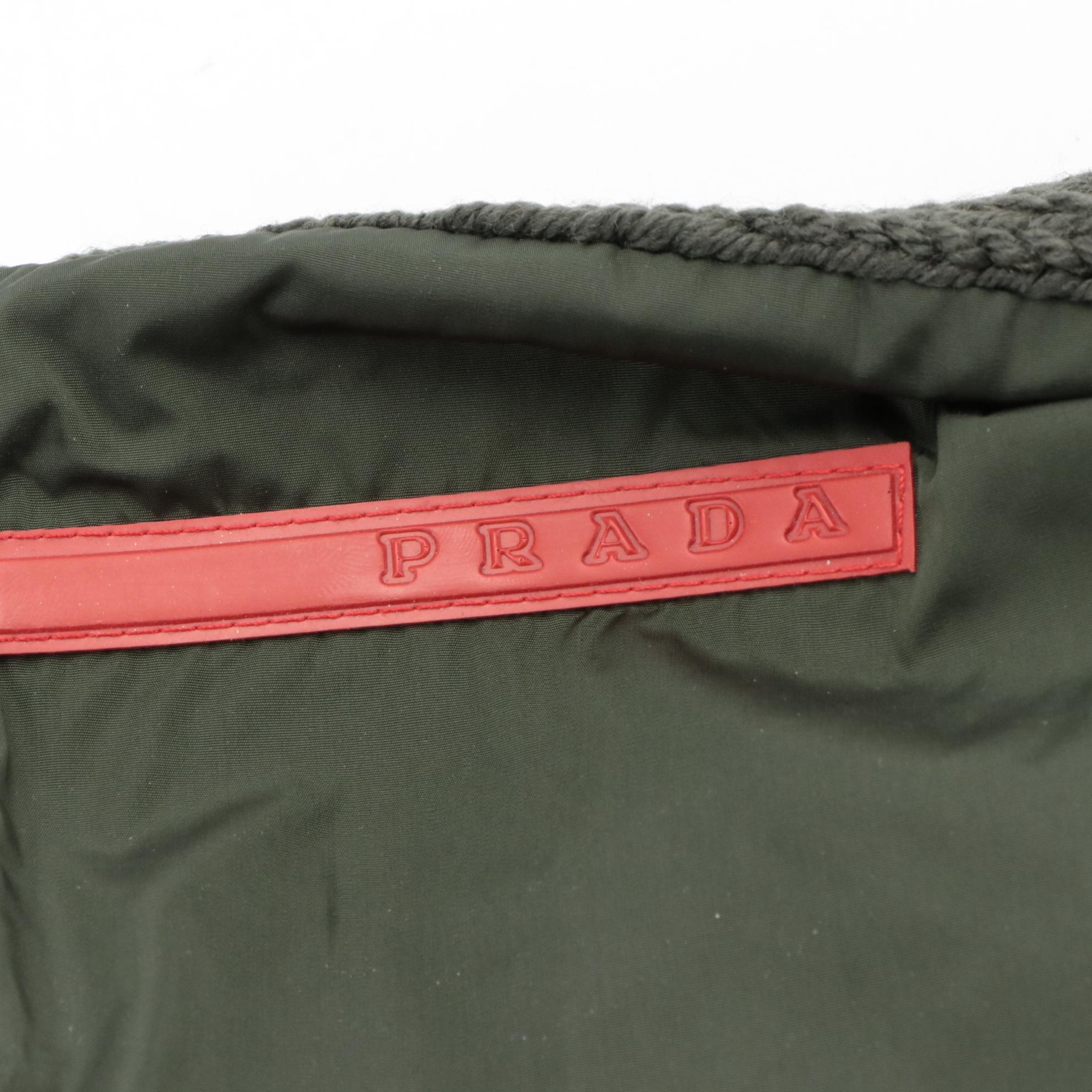 Prada Reversible Knit Scarf in Green Wool and Polyamide