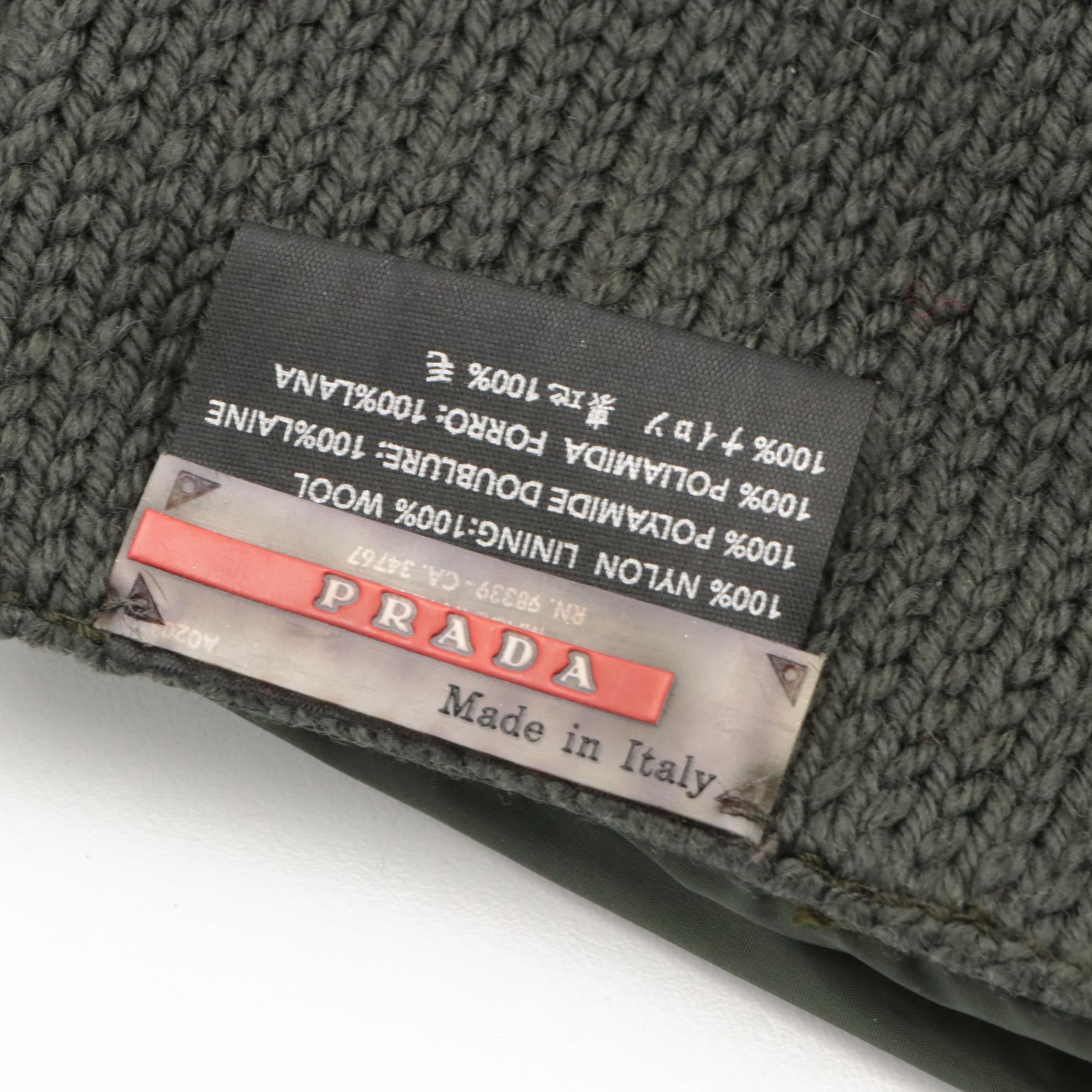 Prada Reversible Knit Scarf in Green Wool and Polyamide