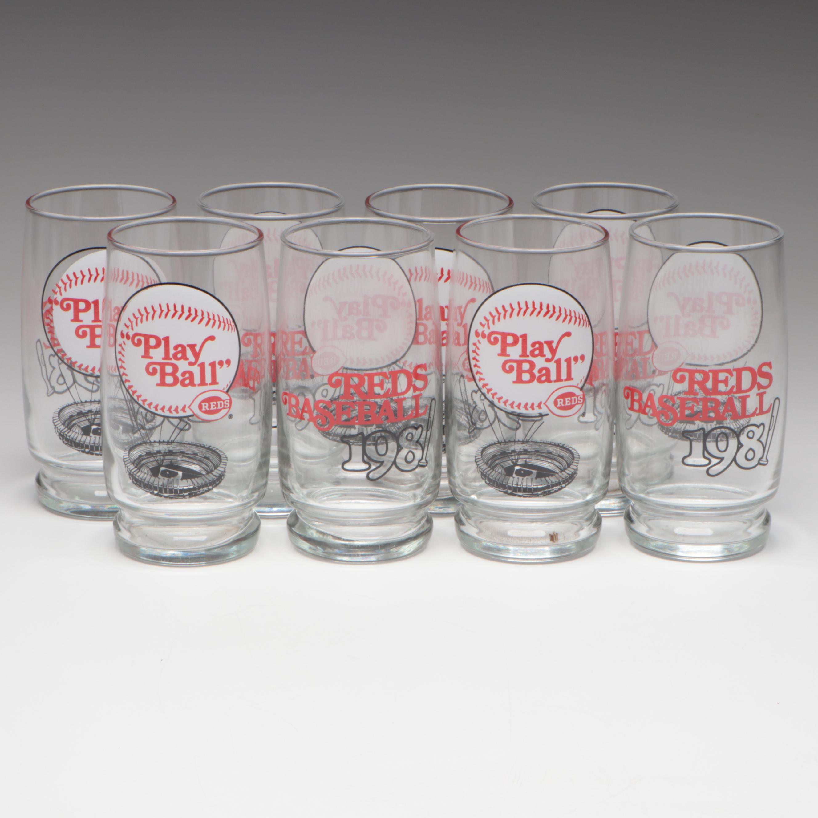 1981 Cincinnati Reds Play Ball Baseball Drinking Glasses