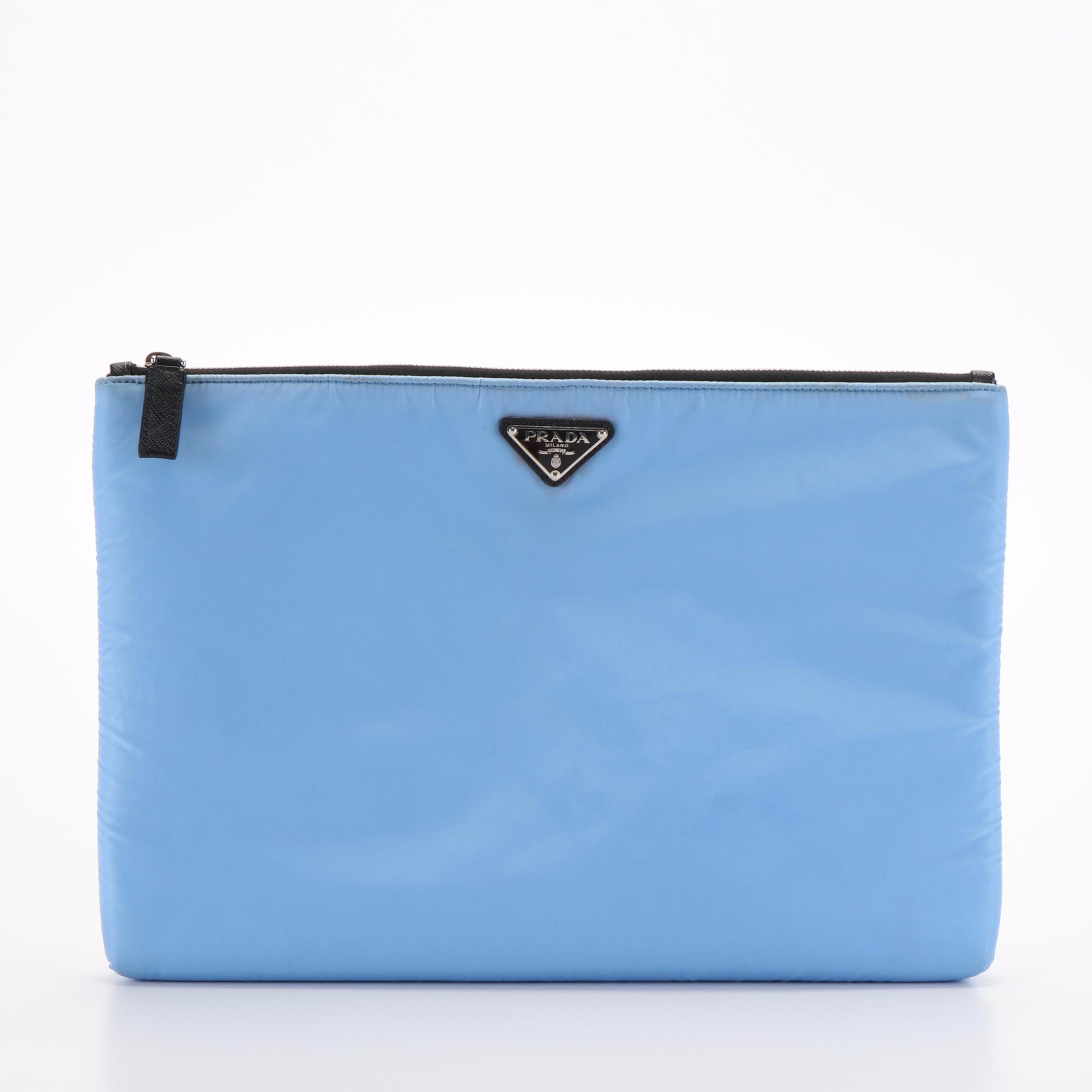 Prada Documents/Laptop Case in Celeste Blue Tessuto Nylon