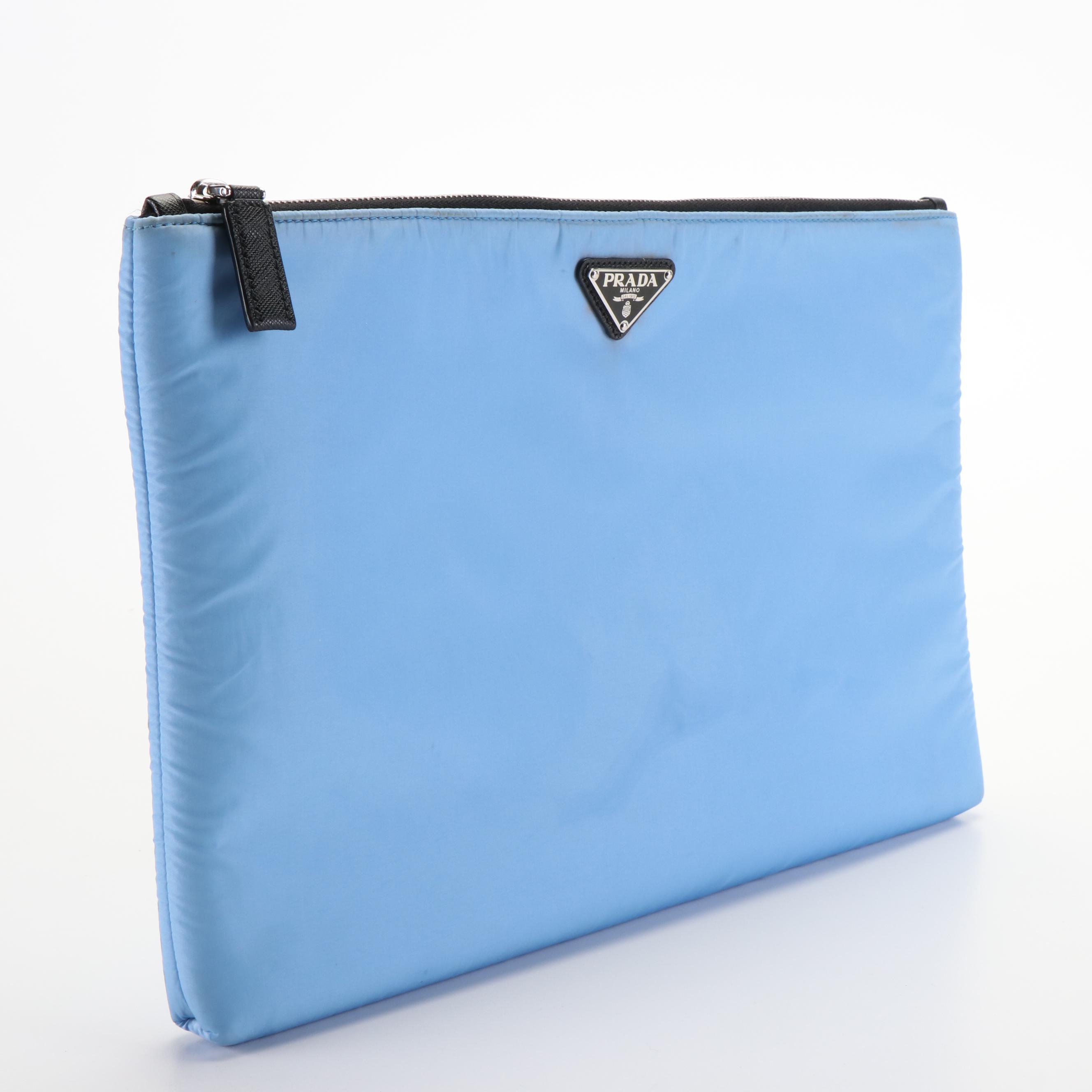 Prada Documents/Laptop Case in Celeste Blue Tessuto Nylon