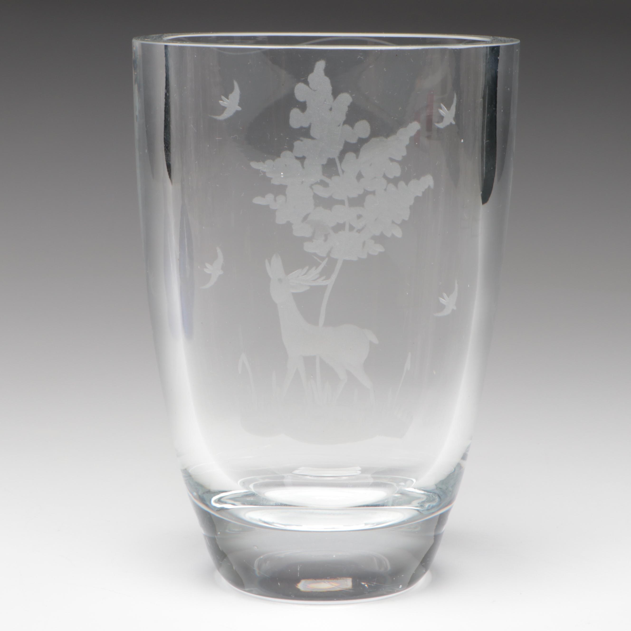 Wheel Etched Glass Vase with Silver Overlay Cobalt Glass Perfume Bottle