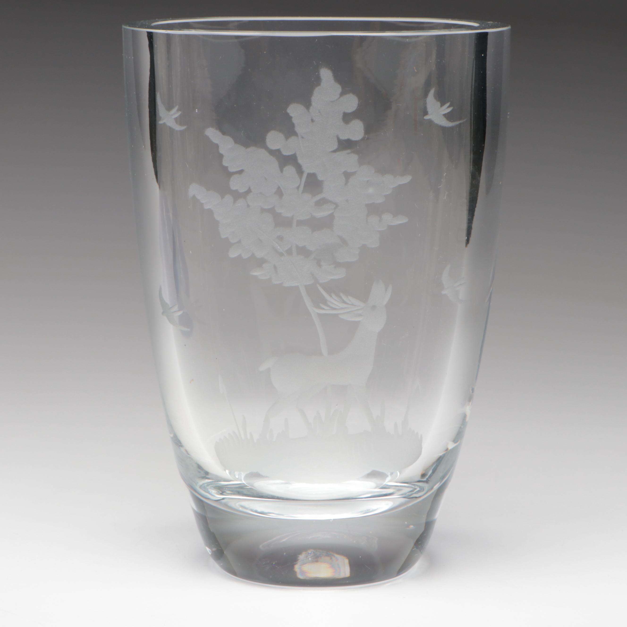 Wheel Etched Glass Vase with Silver Overlay Cobalt Glass Perfume Bottle