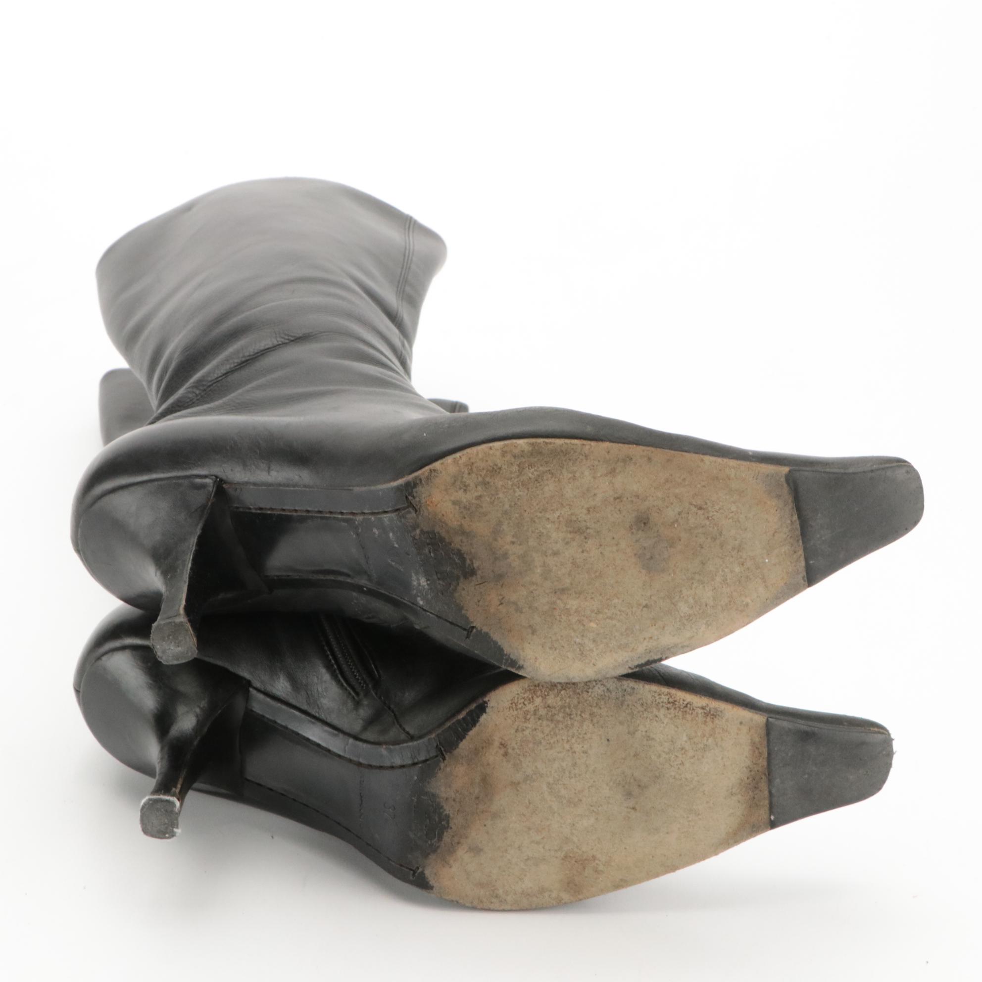 Prada Black Leather Zip Boots