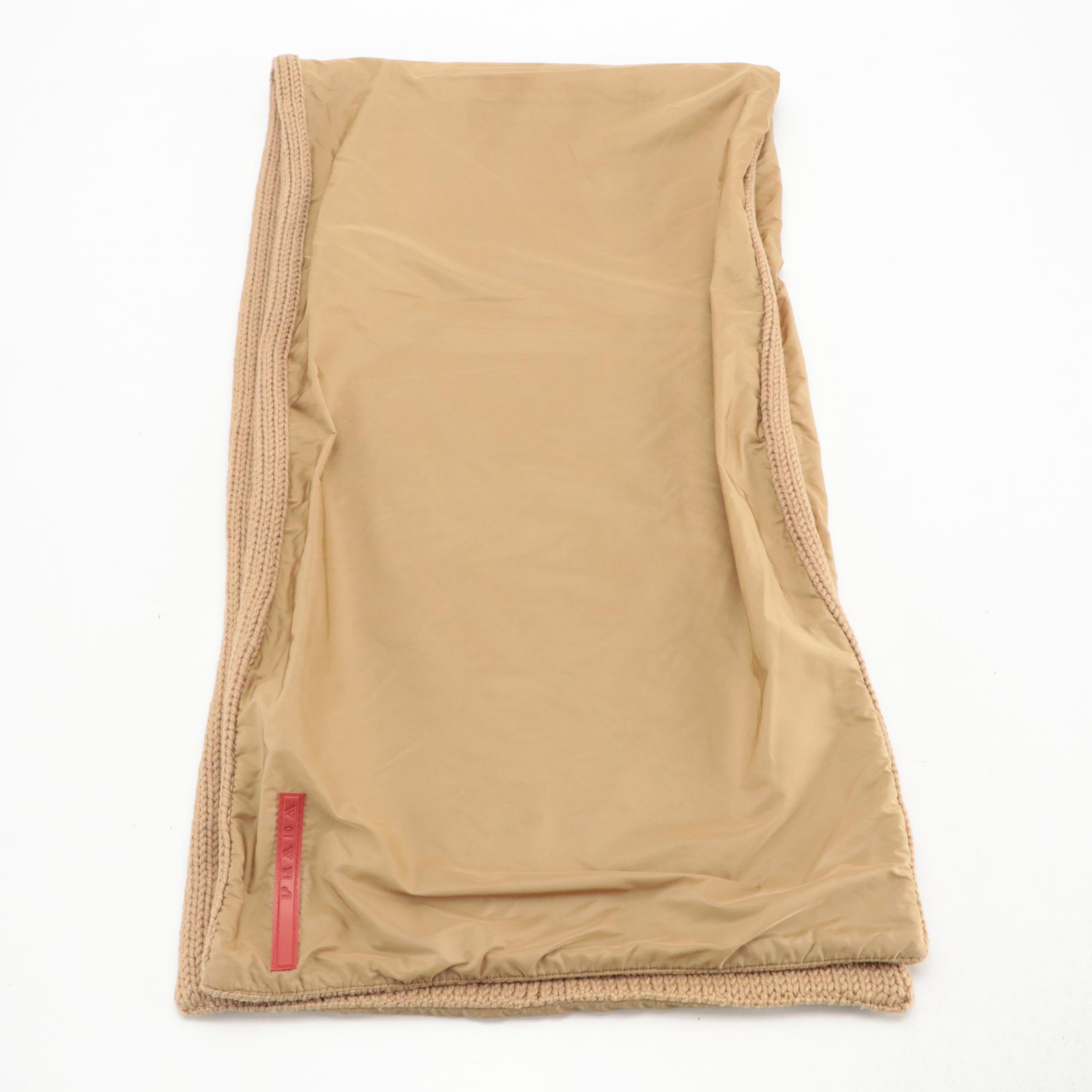 Prada Reversible Knit Scarf in Brown Wool, and Nylon