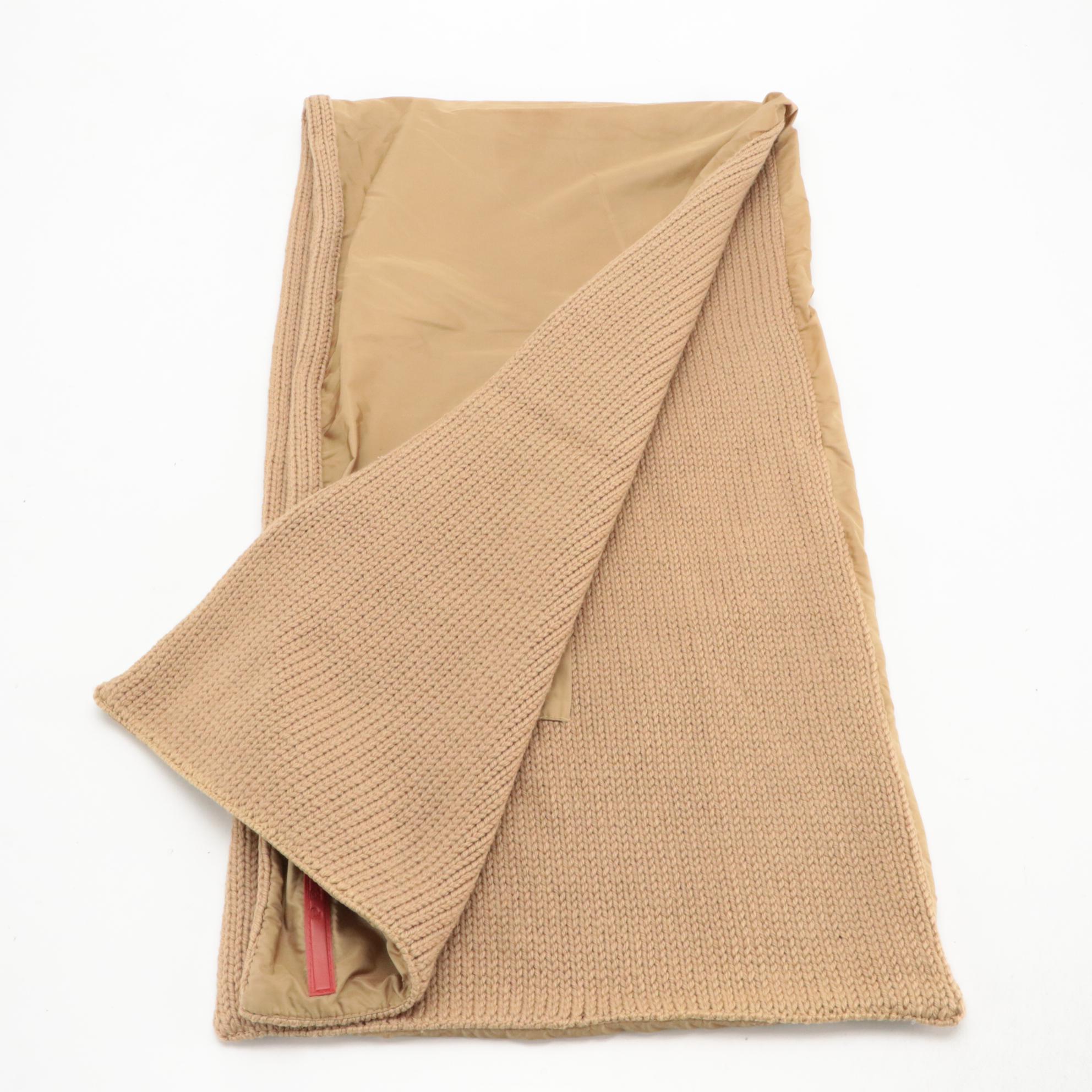 Prada Reversible Knit Scarf in Brown Wool, and Nylon