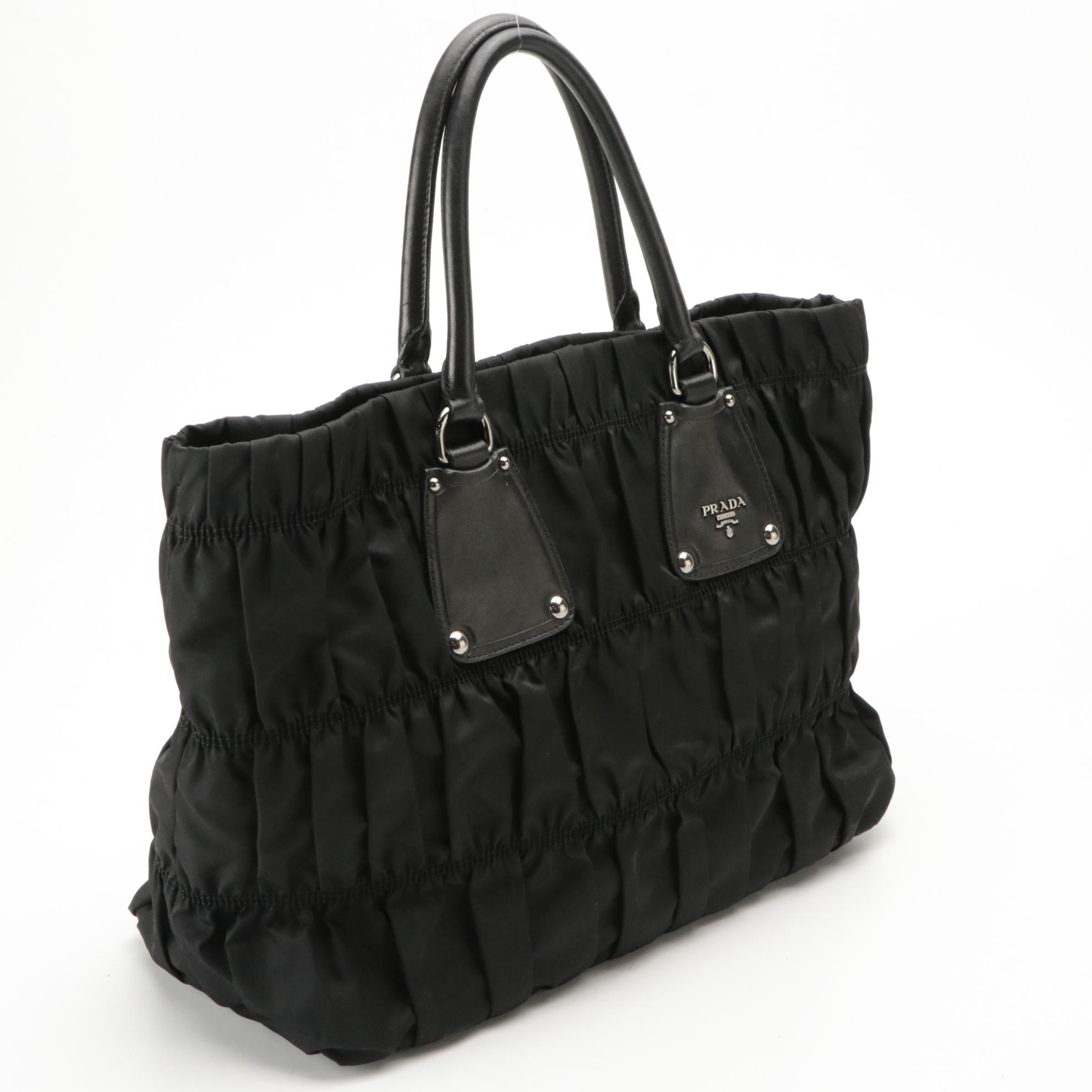 Prada Top Handle Tote in Black Tessuto Gauffré Nylon and Nappa Leather