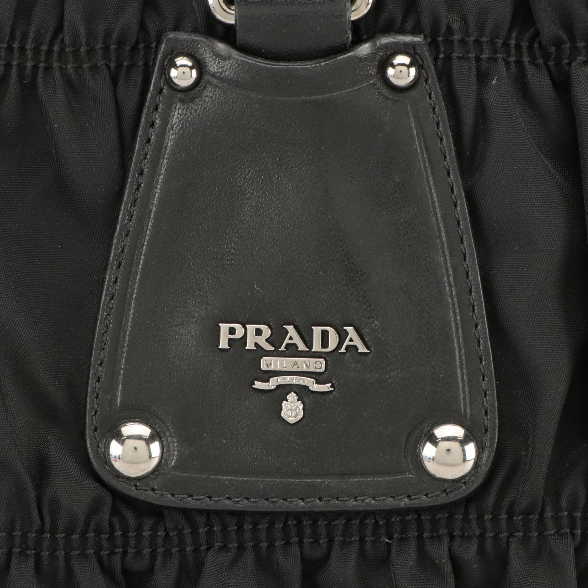 Prada Top Handle Tote in Black Tessuto Gauffré Nylon and Nappa Leather