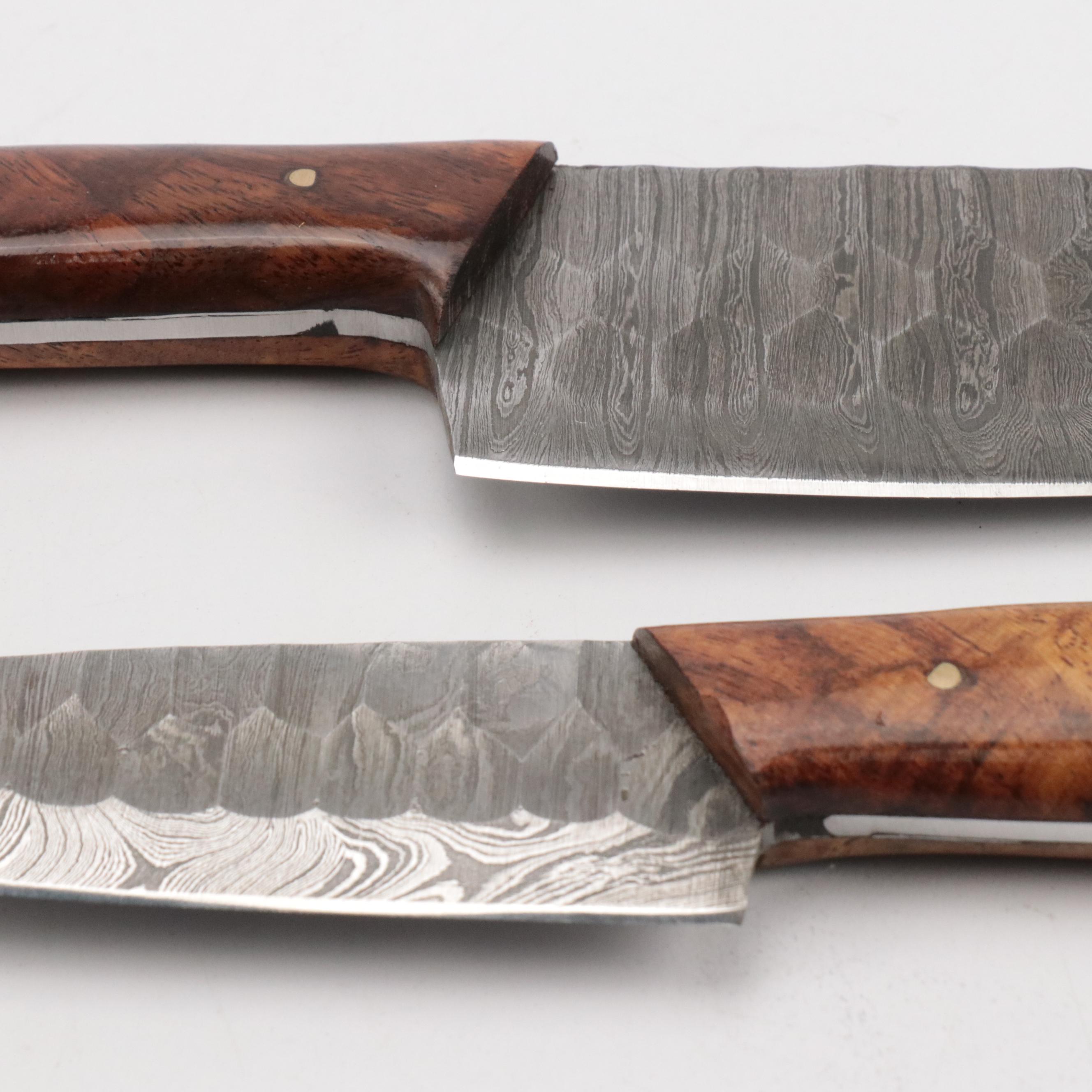 Damascus Steel Bladed Kitchen Knife Set with Wood Handles