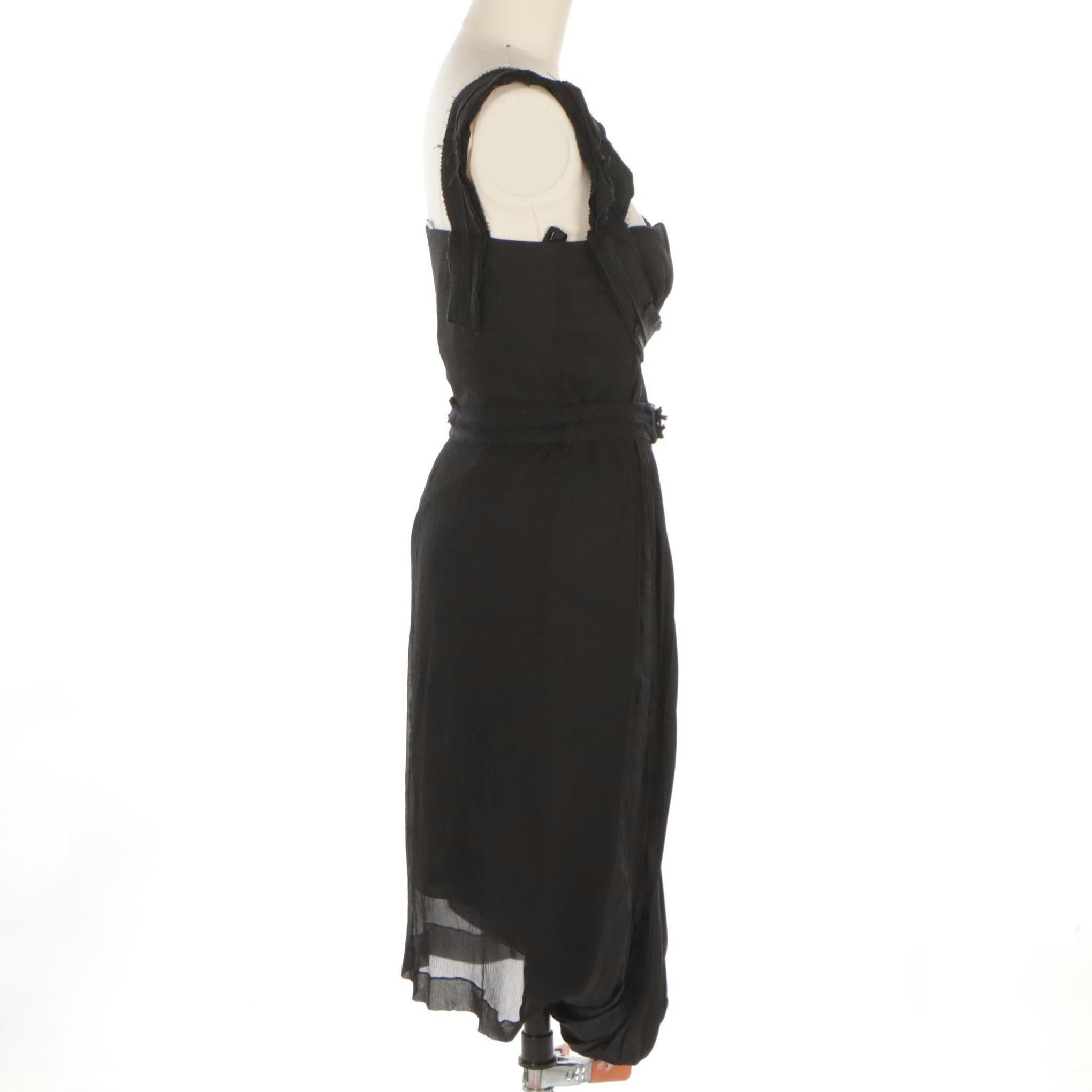 Prada Belted Cocktail Dress in Pleated Silk and Wool with One-Arm Band Detail