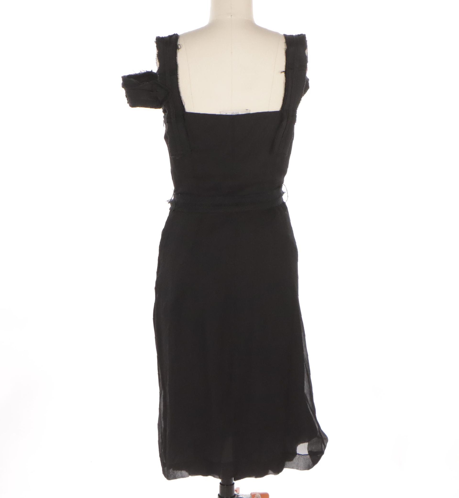 Prada Belted Cocktail Dress in Pleated Silk and Wool with One-Arm Band Detail