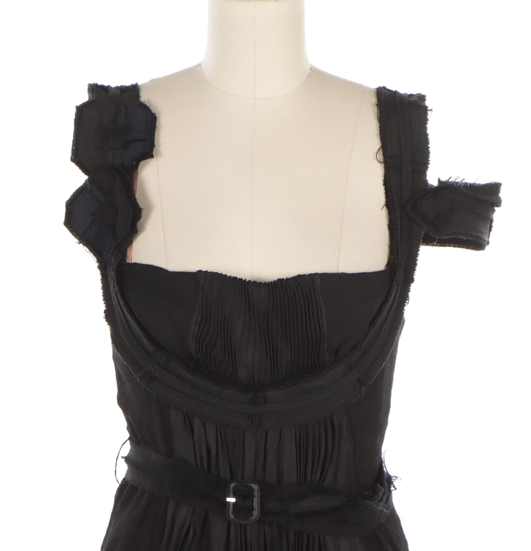 Prada Belted Cocktail Dress in Pleated Silk and Wool with One-Arm Band Detail
