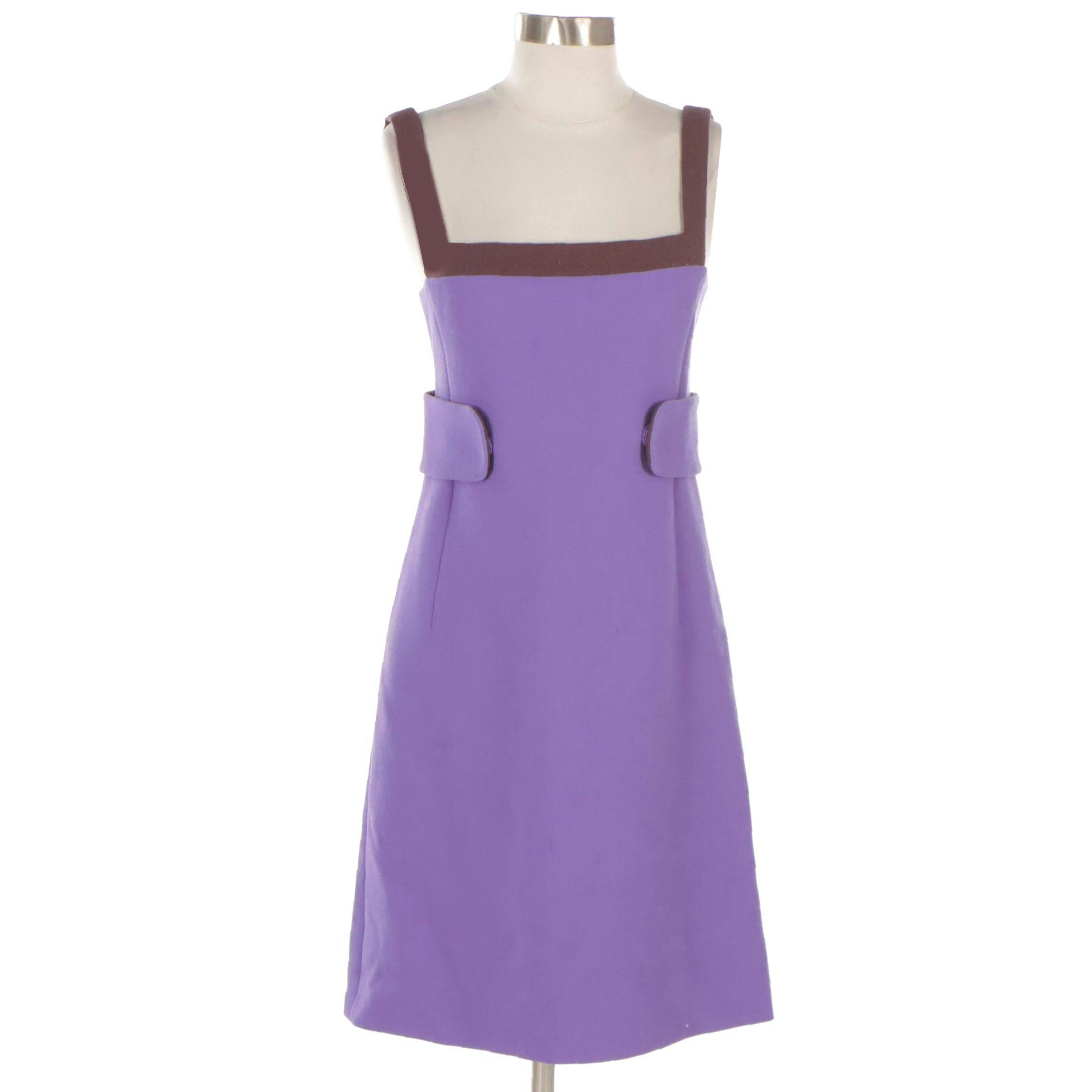 Prada Two-Tone Purple Wool Square-Neck Mod Dress, 2001