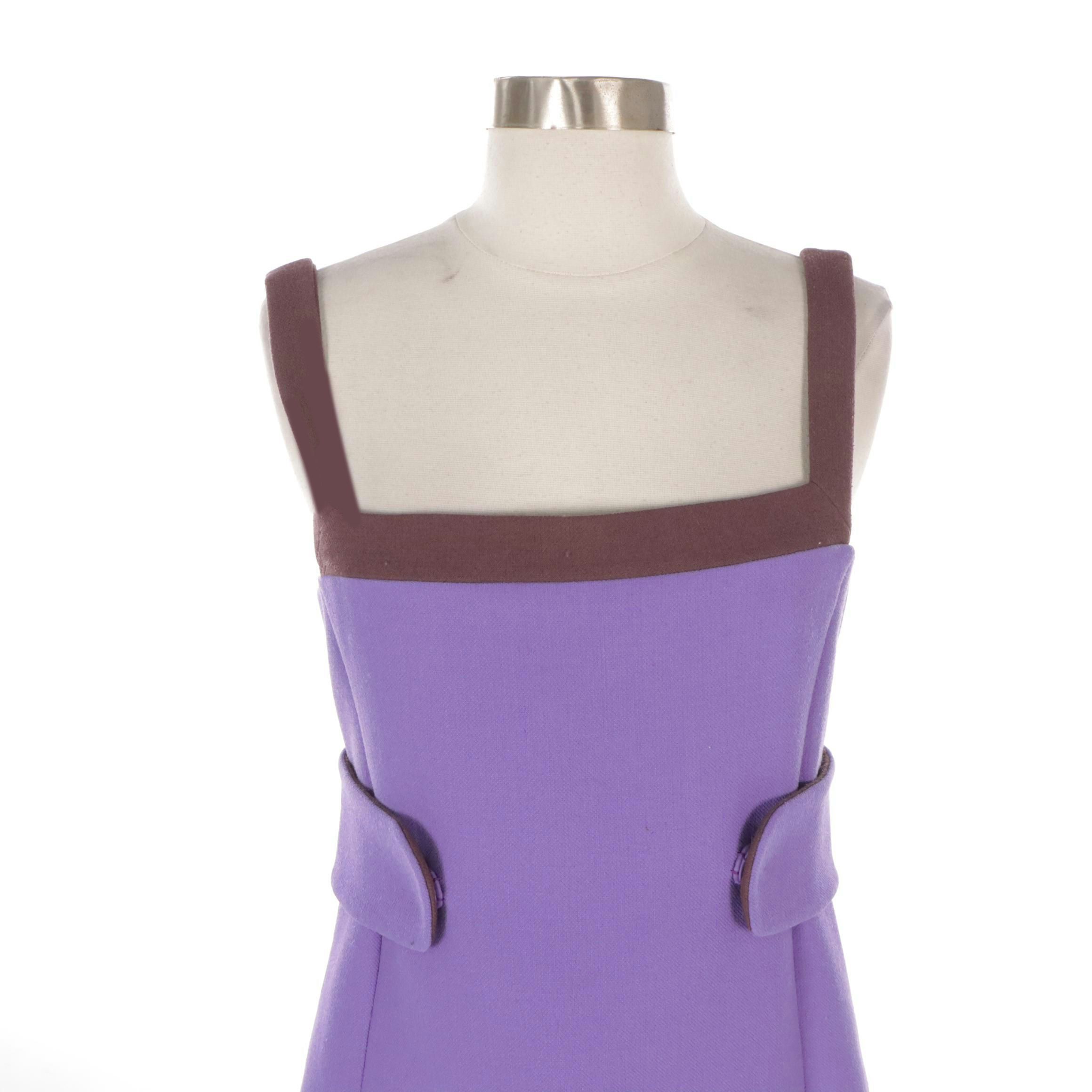 Prada Two-Tone Purple Wool Square-Neck Mod Dress, 2001