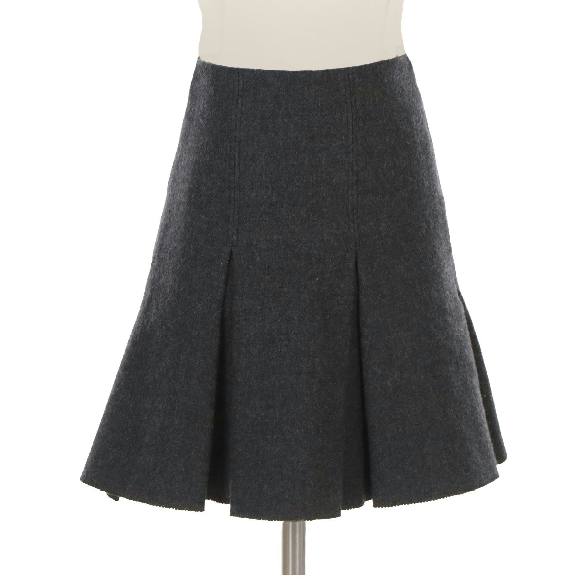 Prada Grey Wool Skirt with Pleat Panels