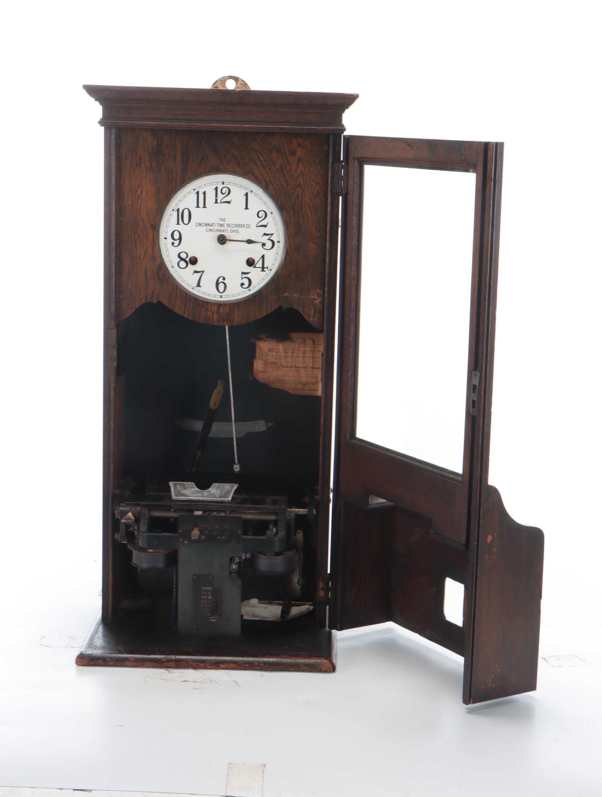 Cincinnati Time Recording Co. Wooden Clock, Early 20th Century