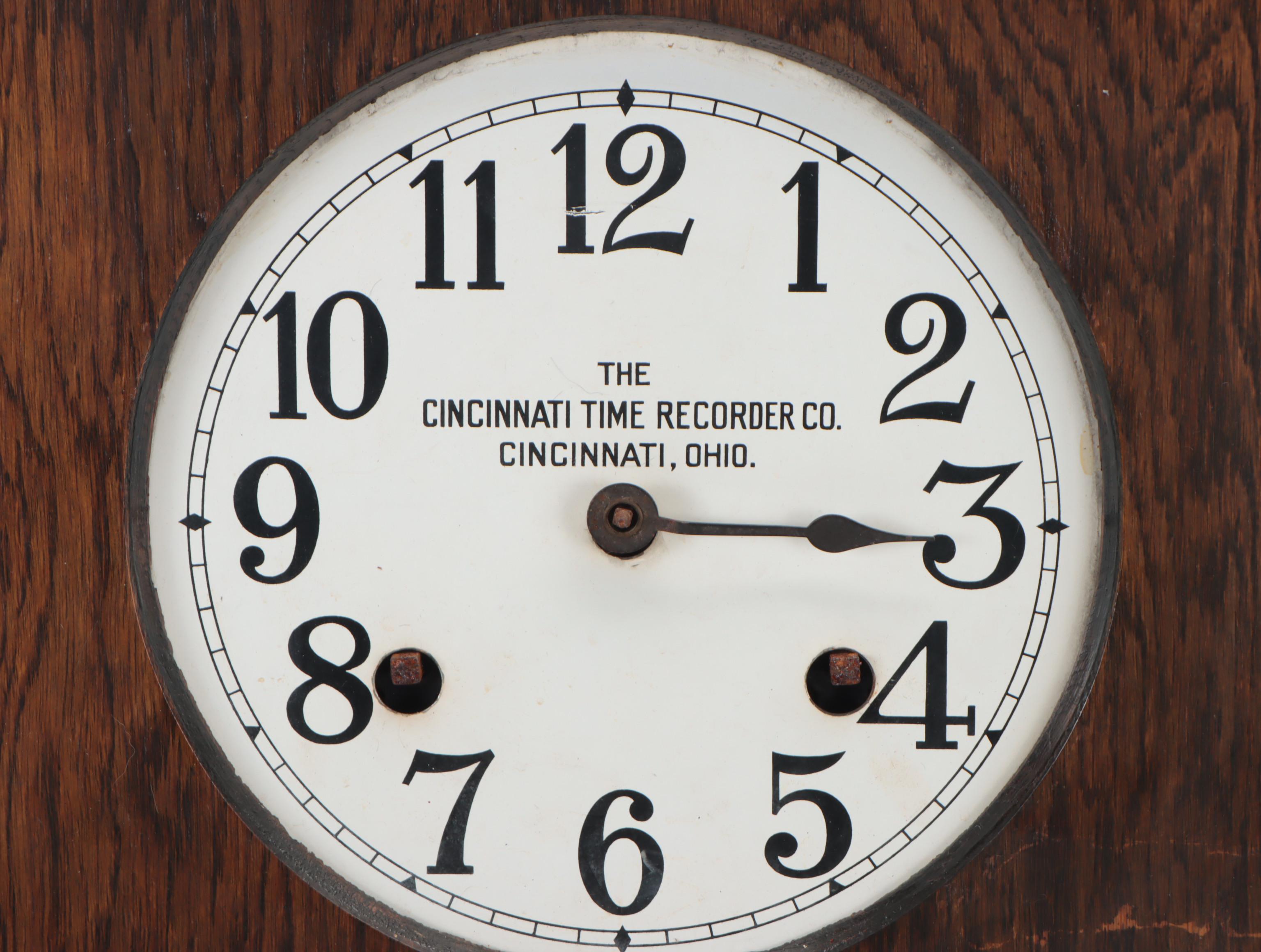 Cincinnati Time Recording Co. Wooden Clock, Early 20th Century