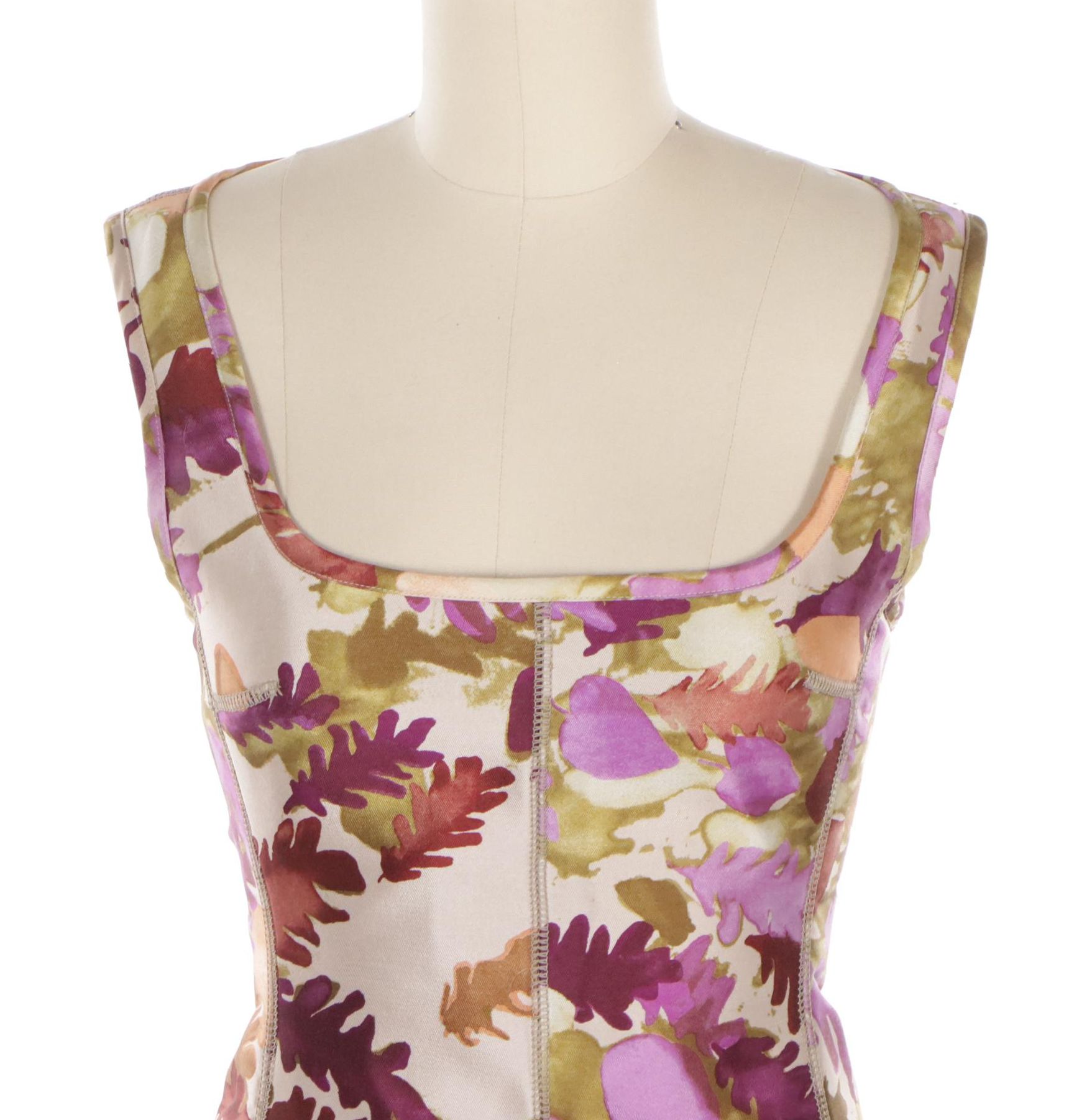 Prada Leaf Motif Polyester/Wool Midi Skirt and Top Set, 1999