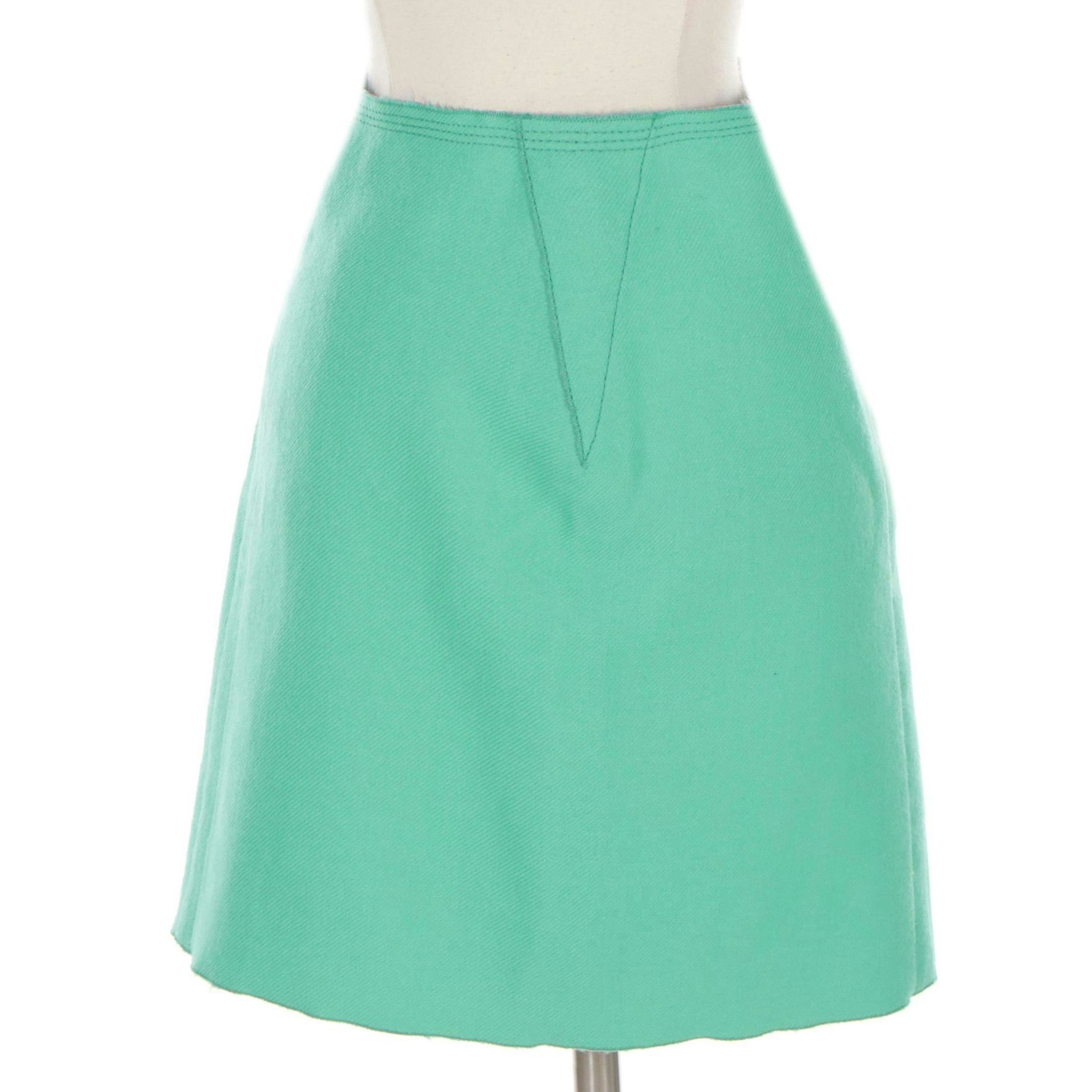 Prada Green Wool Blend Skirt with Pink Interior