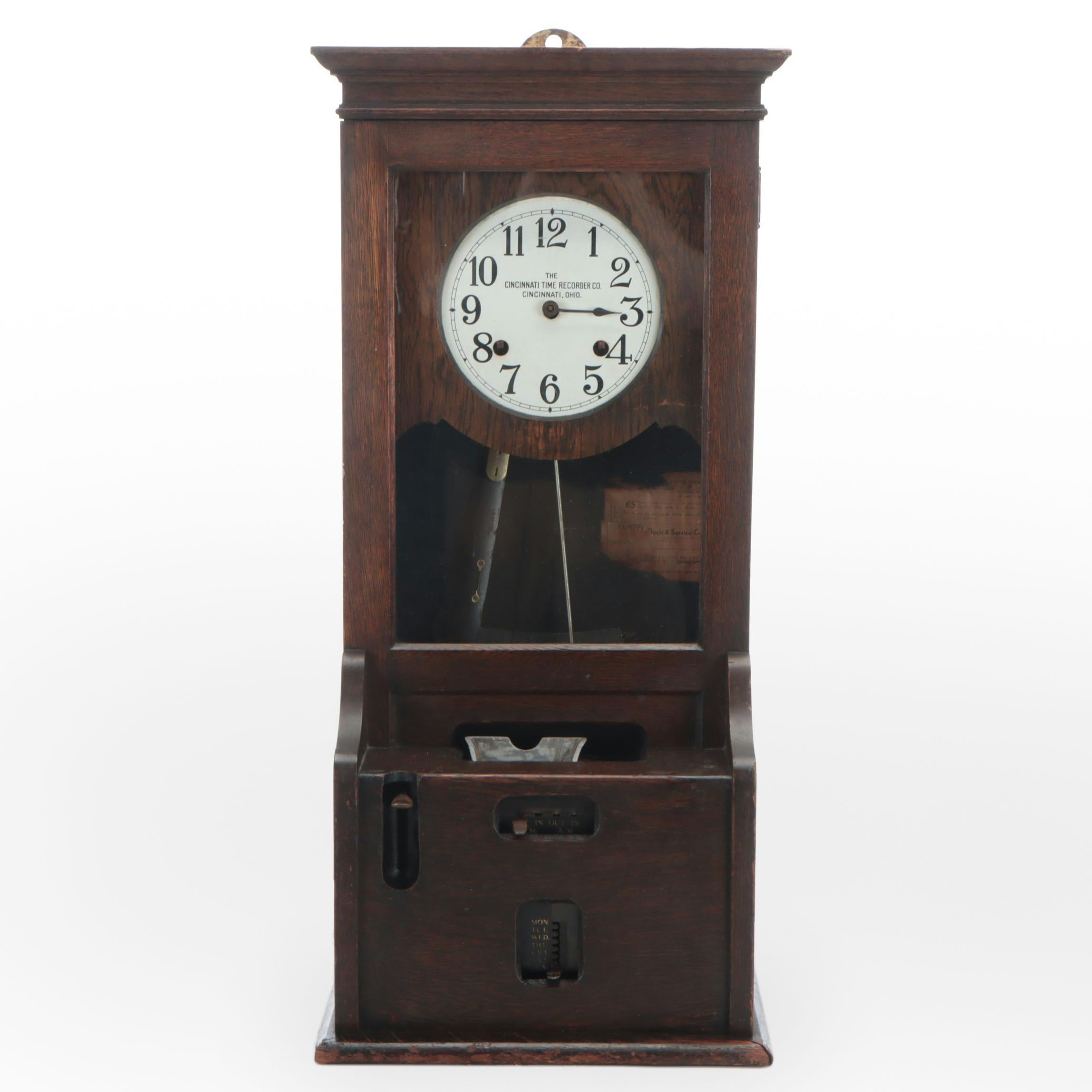 Cincinnati Time Recording Co. Wooden Clock, Early 20th Century