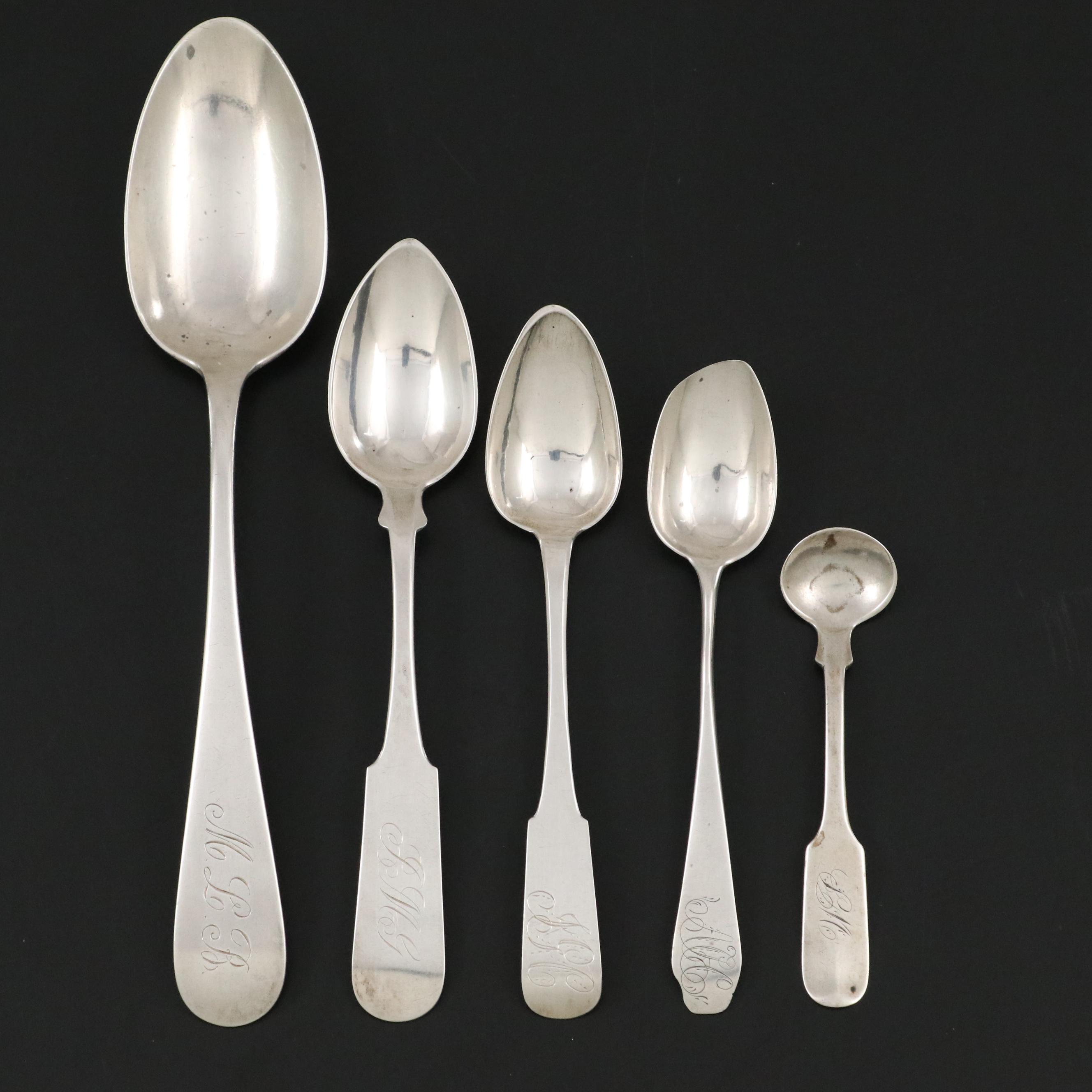 Sterling Silver Candle Holders, Shakers, Spoon with Other Coin Silver Spoons