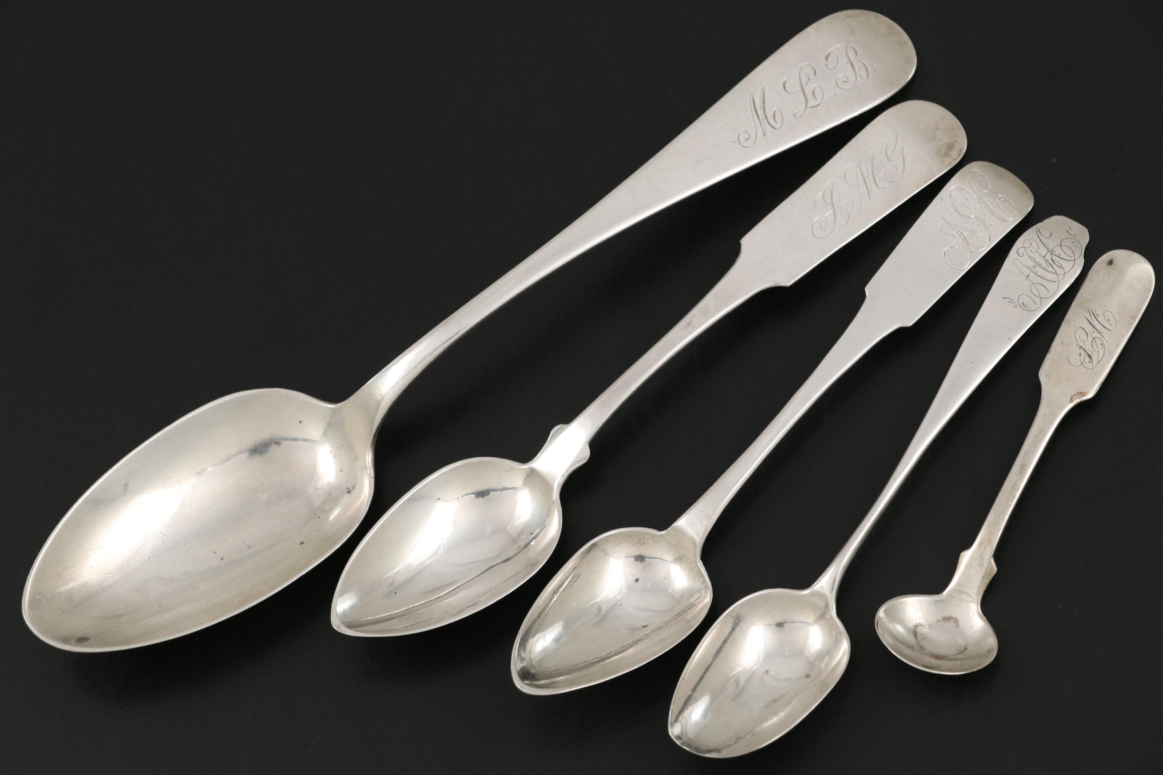 Sterling Silver Candle Holders, Shakers, Spoon with Other Coin Silver Spoons