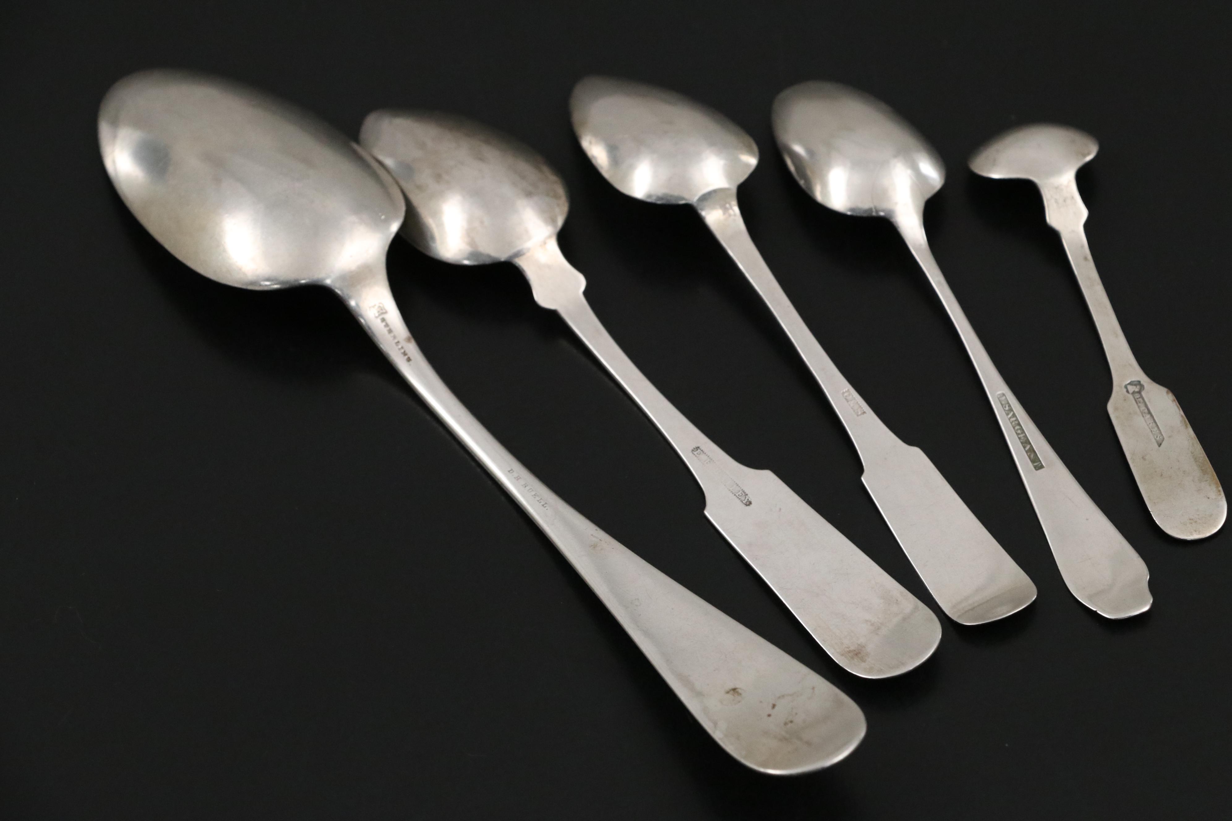 Sterling Silver Candle Holders, Shakers, Spoon with Other Coin Silver Spoons