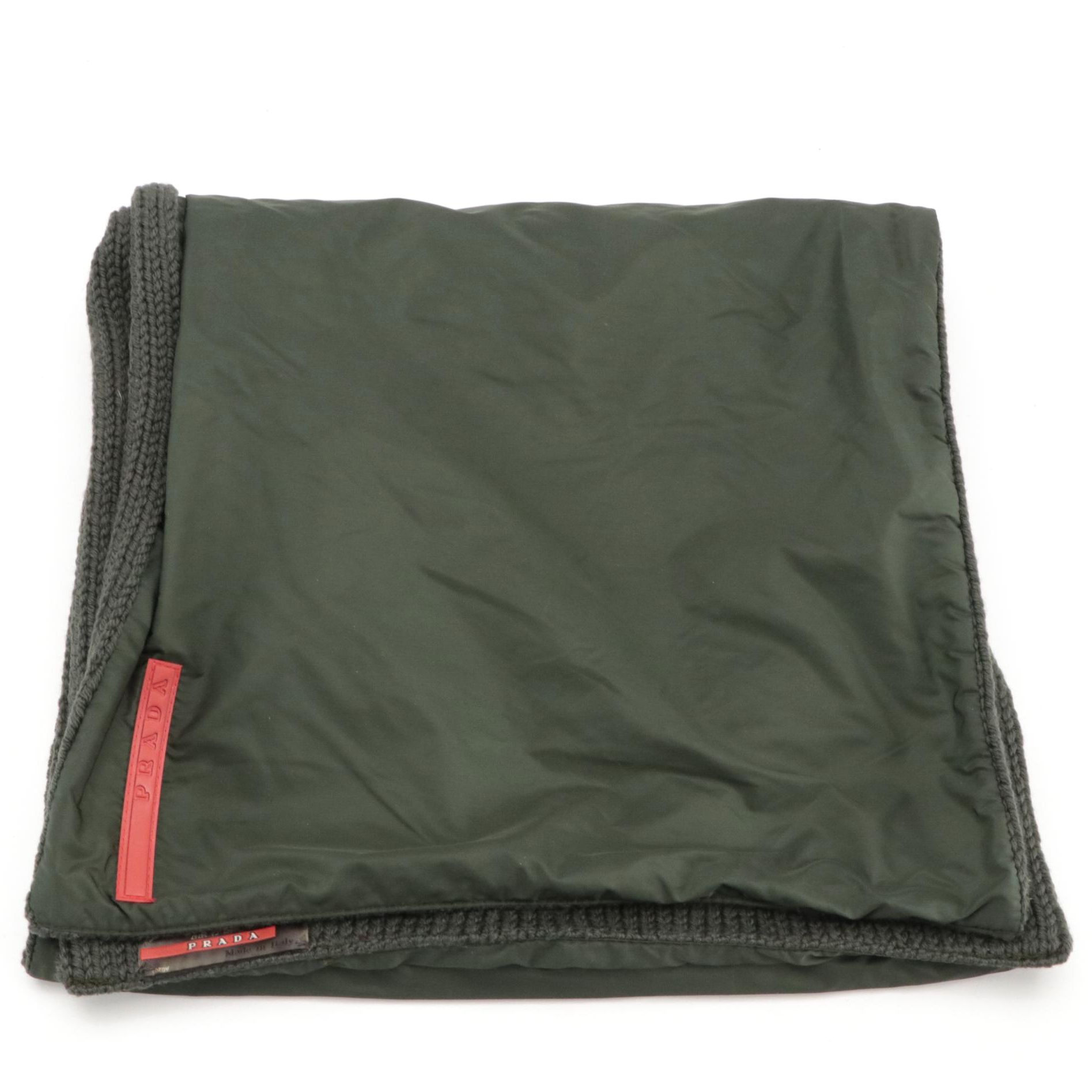 Prada Reversible Knit Scarf in Green Wool and Polyamide