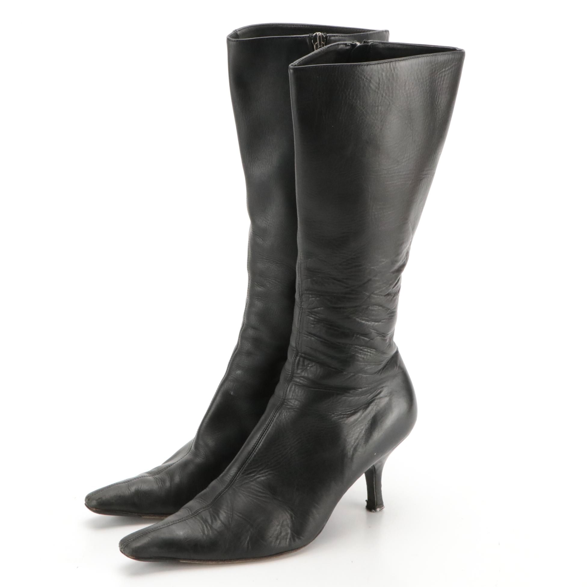 Prada Black Leather Zip Boots