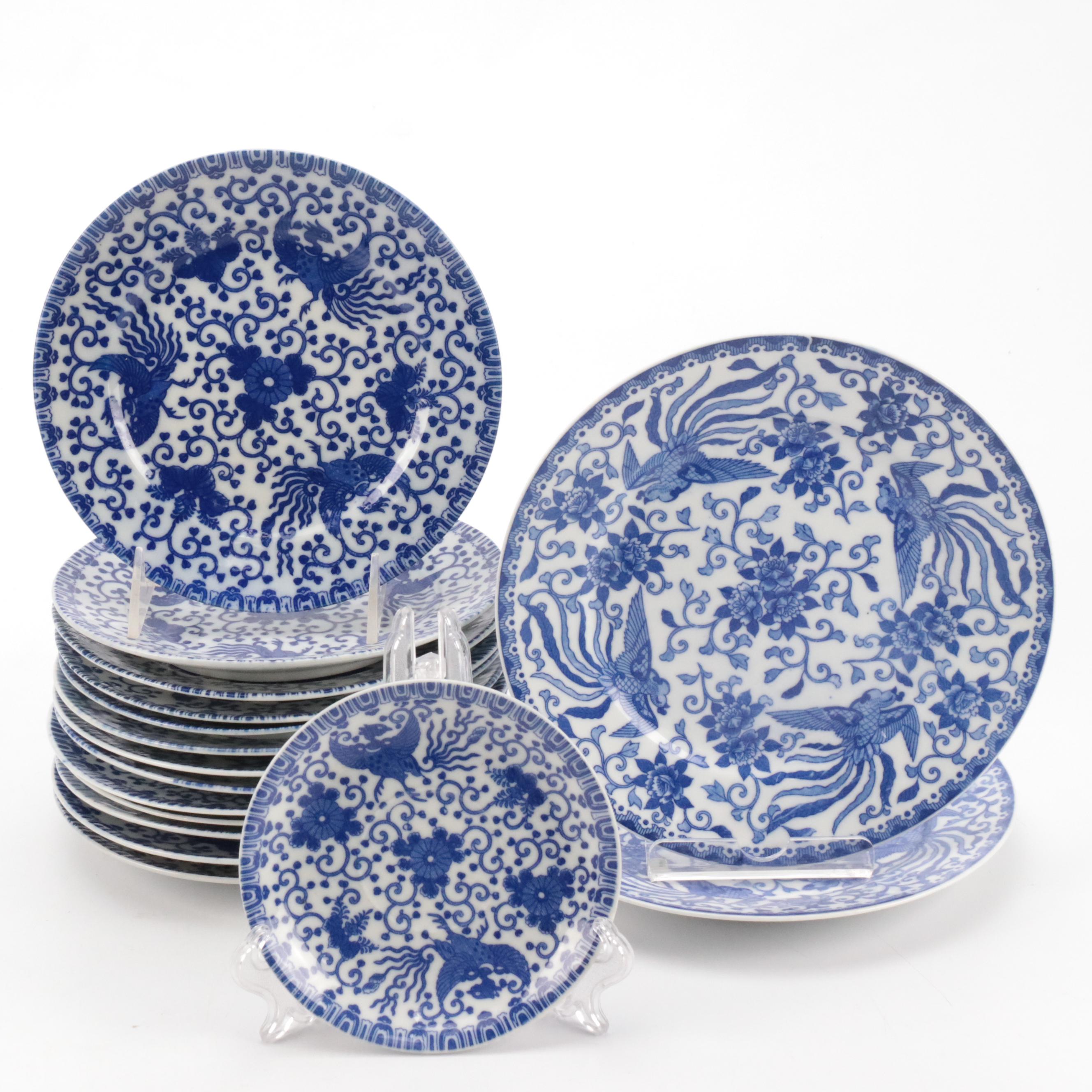 Japanese Post-War Blue and White Porcelain Plates, Mid-20th Century