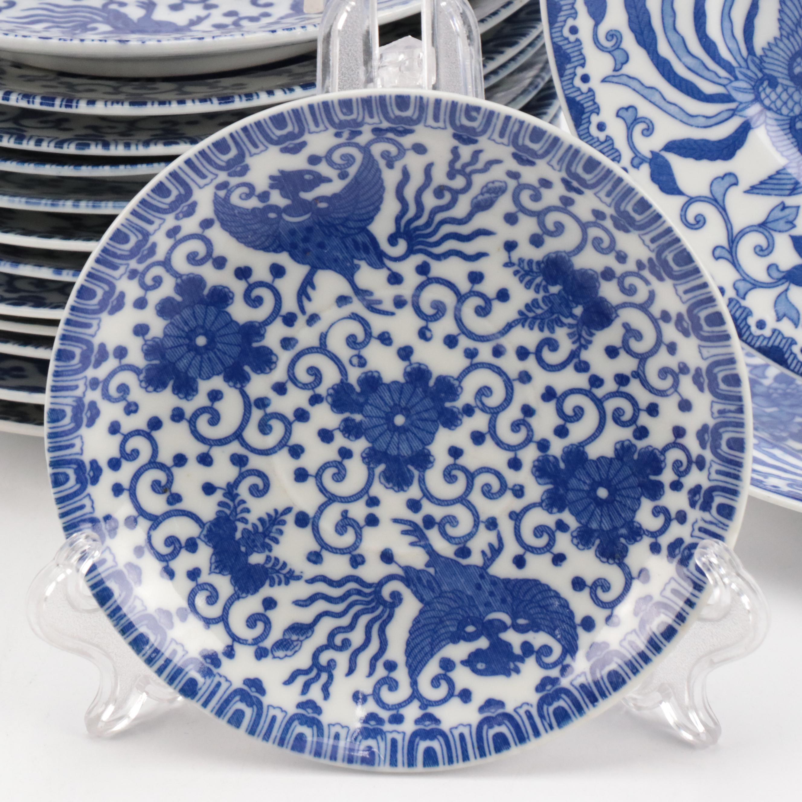 Japanese Post-War Blue and White Porcelain Plates, Mid-20th Century