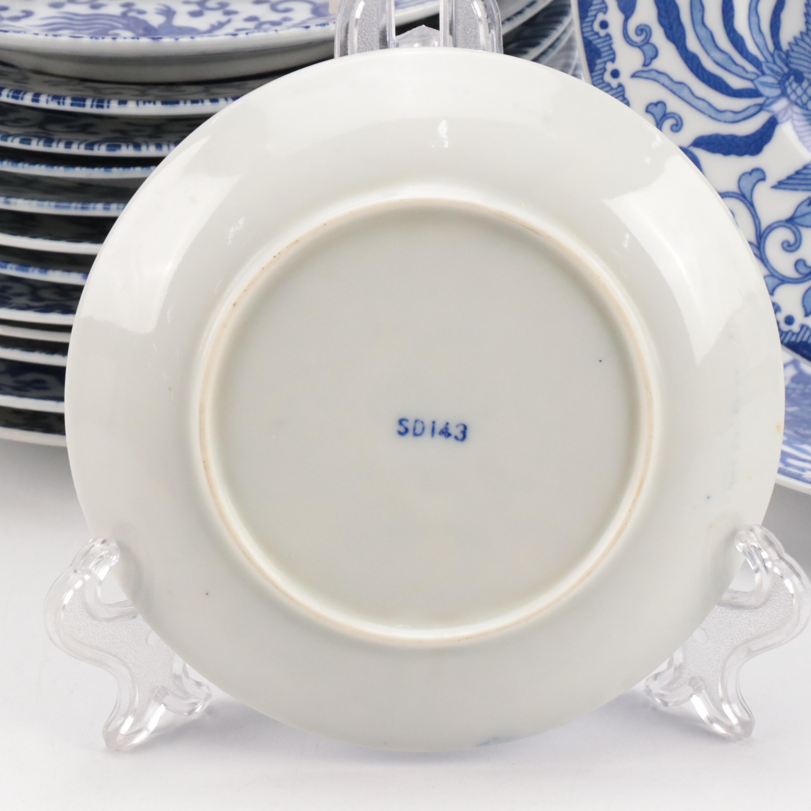 Japanese Post-War Blue and White Porcelain Plates, Mid-20th Century
