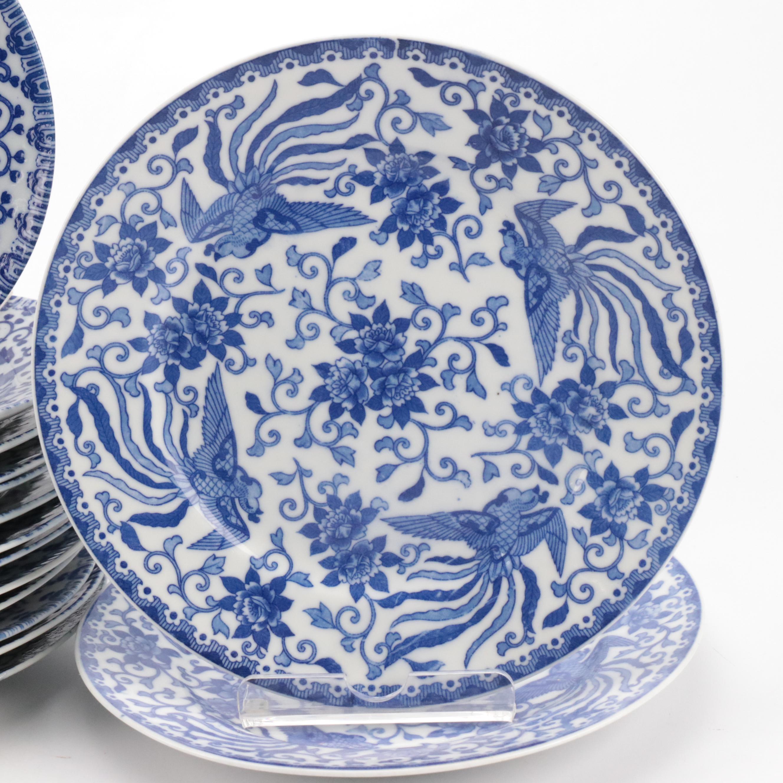 Japanese Post-War Blue and White Porcelain Plates, Mid-20th Century