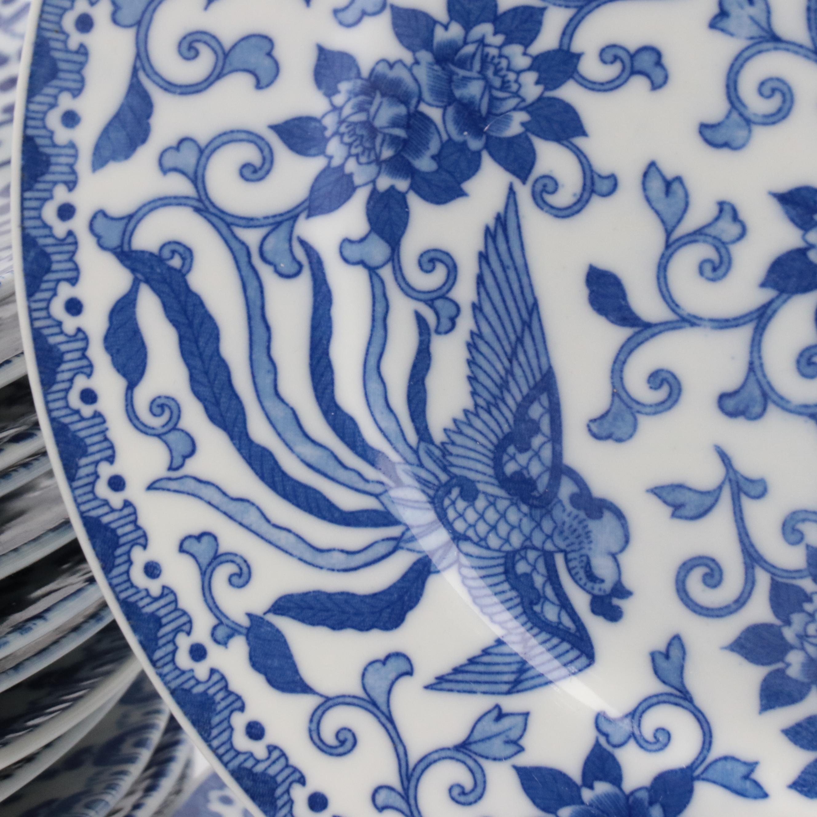 Japanese Post-War Blue and White Porcelain Plates, Mid-20th Century