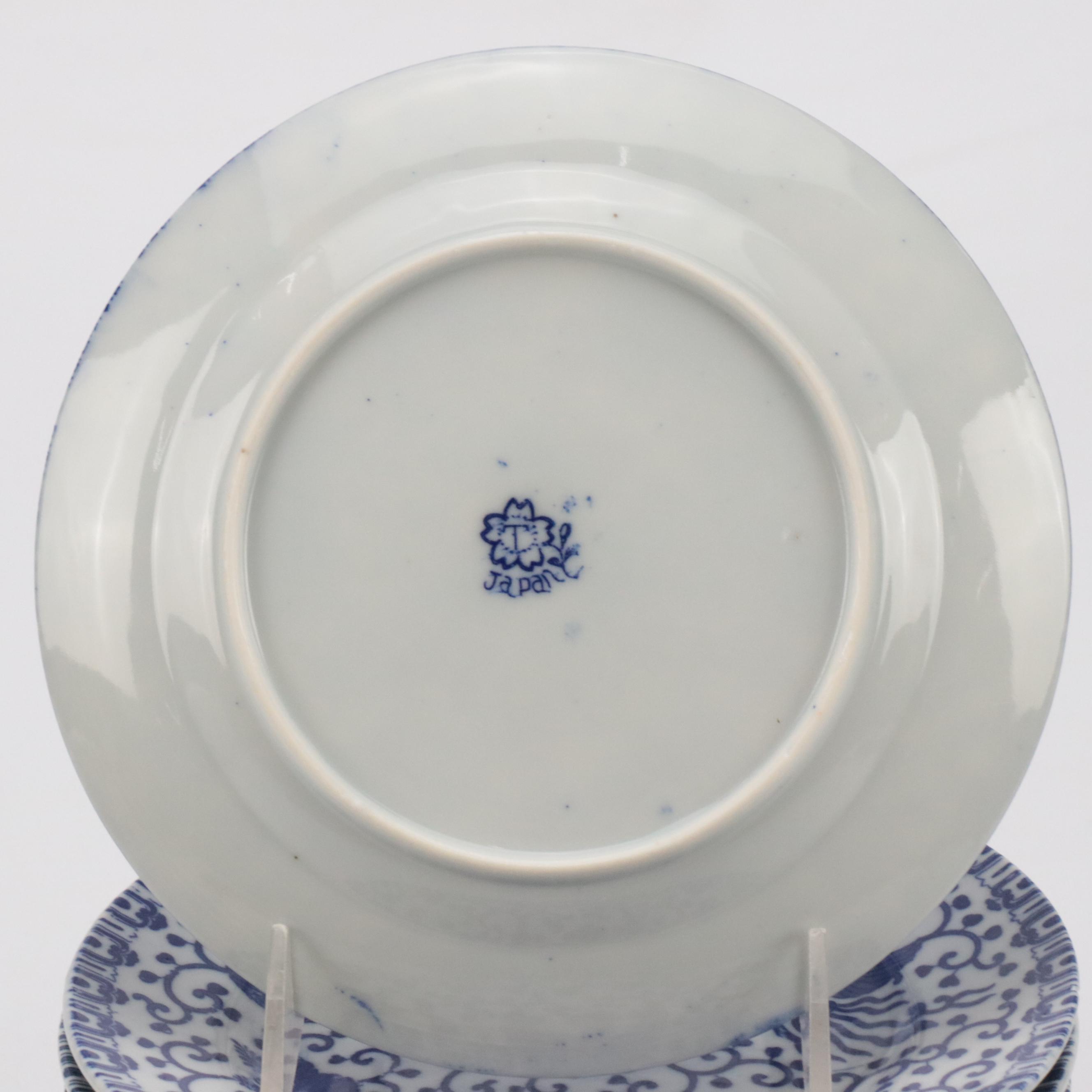 Japanese Post-War Blue and White Porcelain Plates, Mid-20th Century