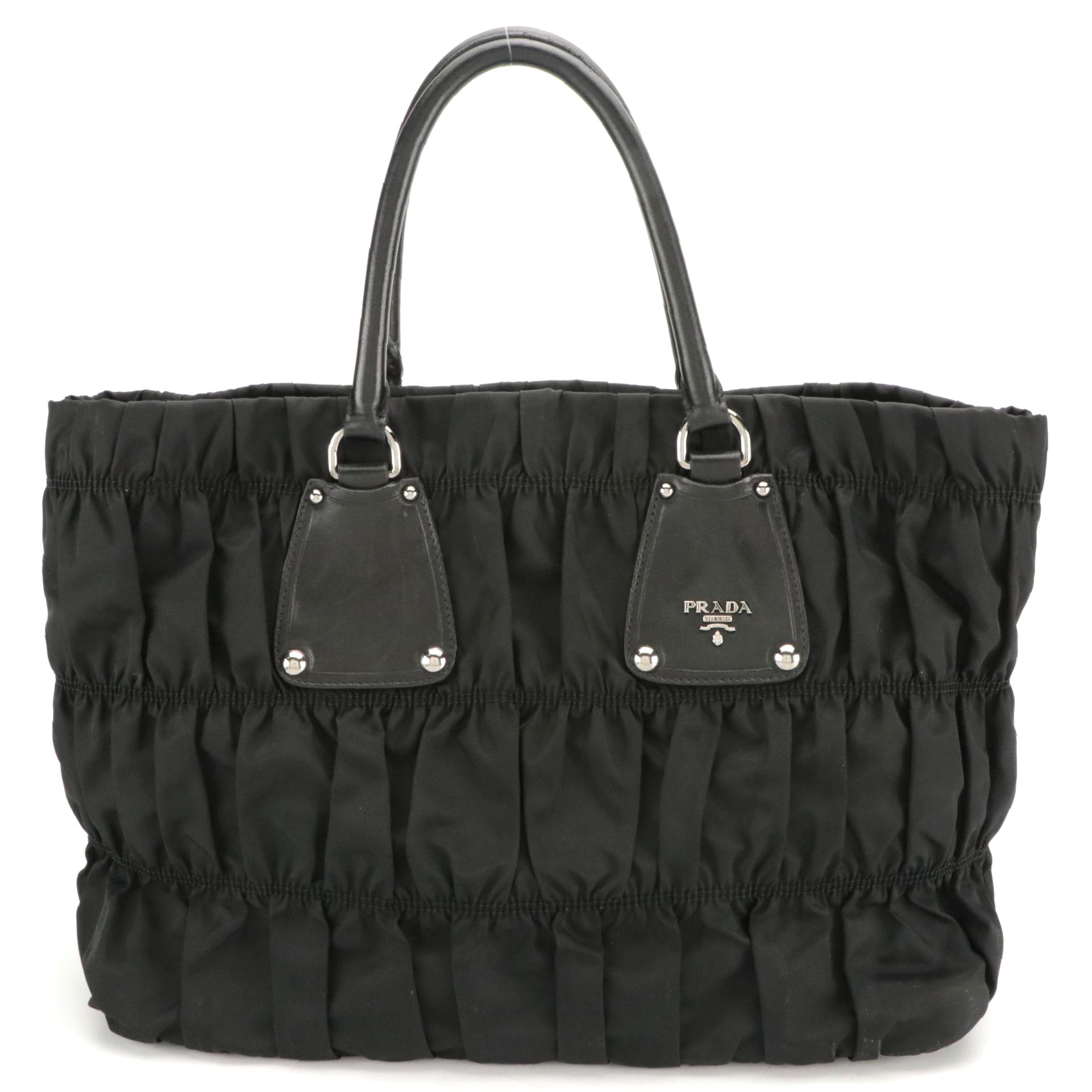 Prada Top Handle Tote in Black Tessuto Gauffré Nylon and Nappa Leather