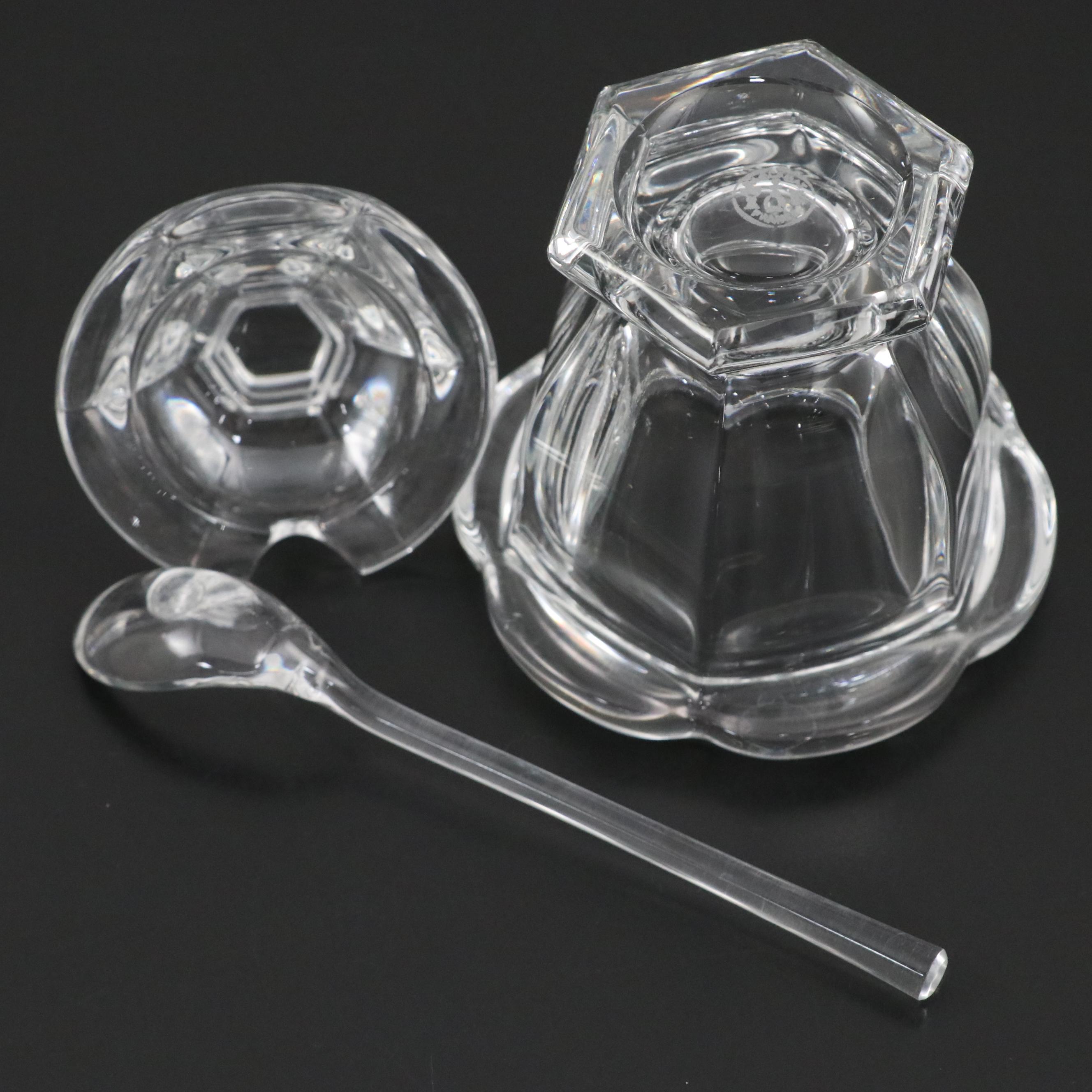 Baccarat Crystal Honey Pot with Glass Shakers and More Table Accessories