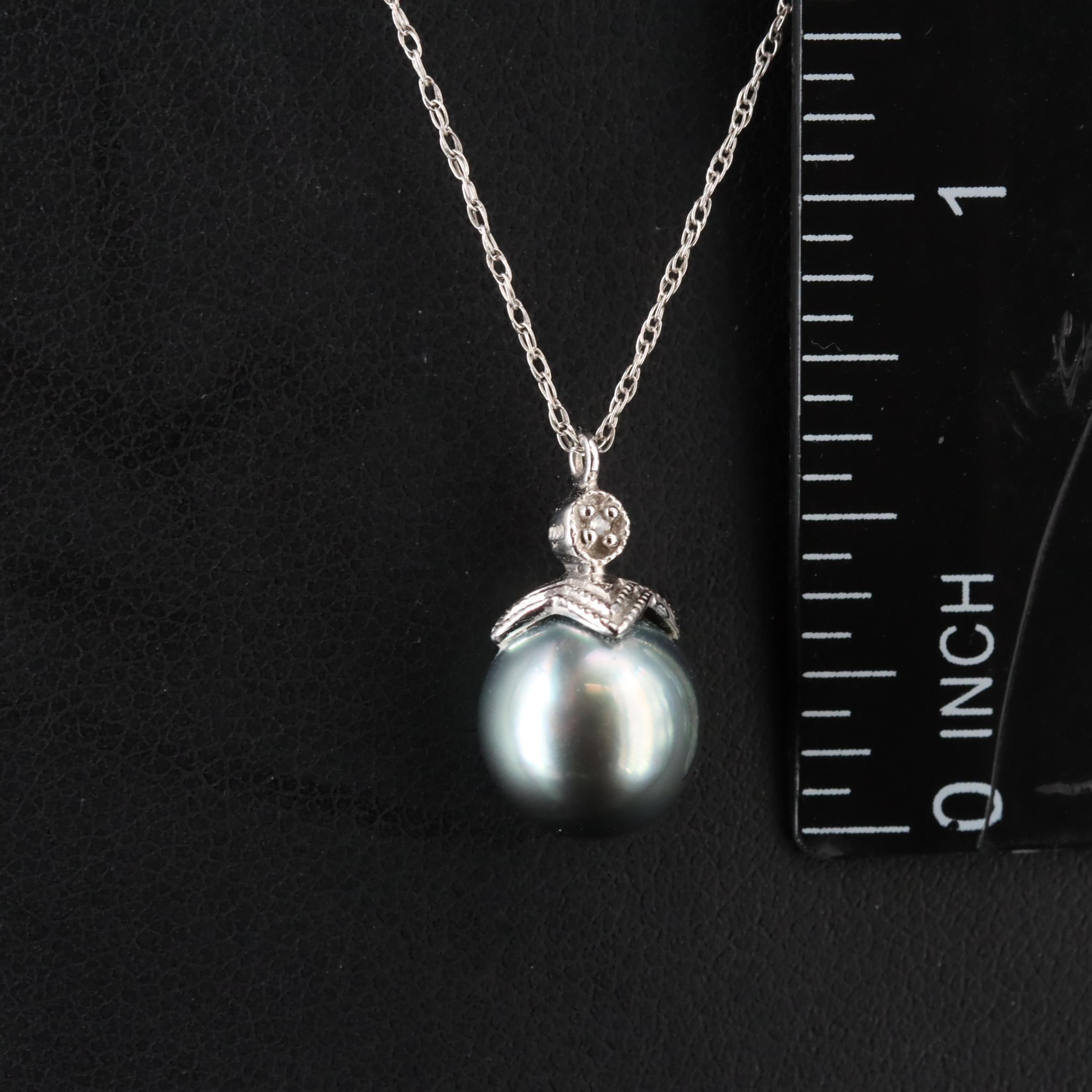 14K Pearl and Diamod Pendant Necklace