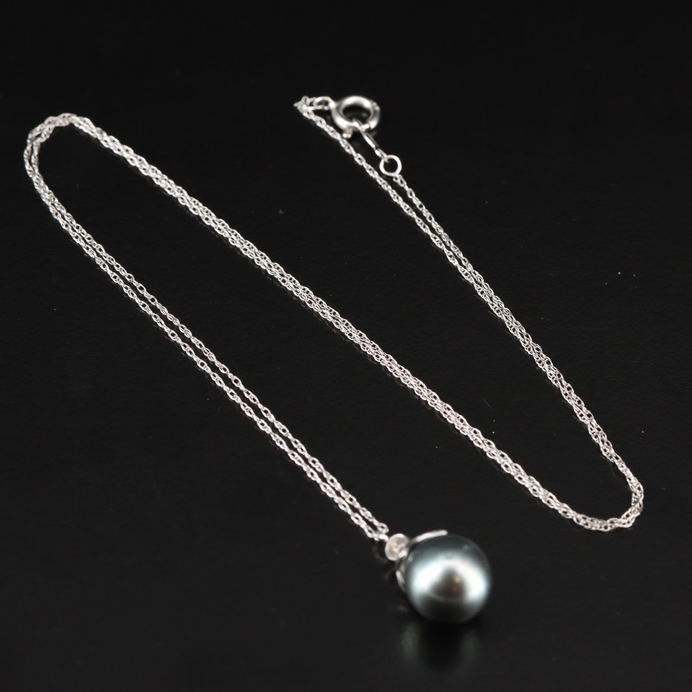 14K Pearl and Diamod Pendant Necklace