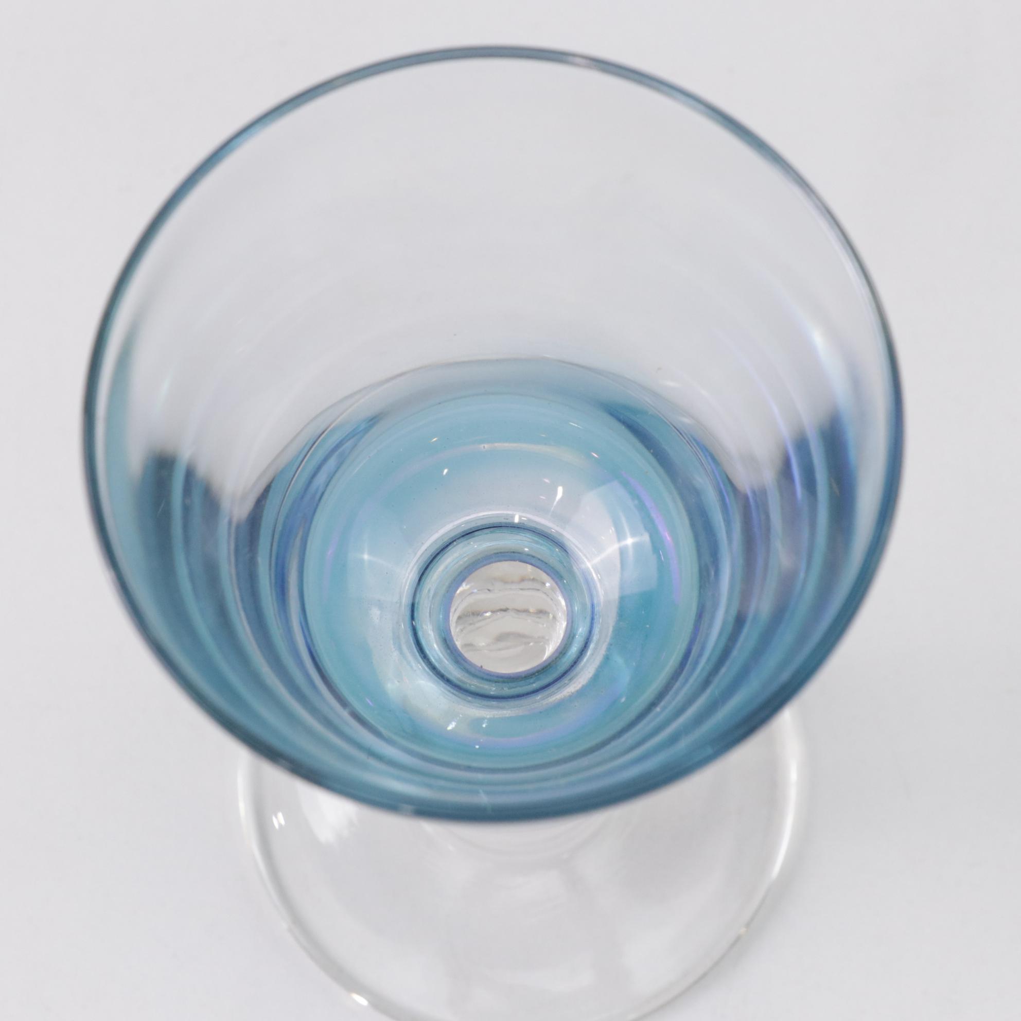 Blue Iridescent Wine Glasses with Pink Glass Luncheon Plates EBTH