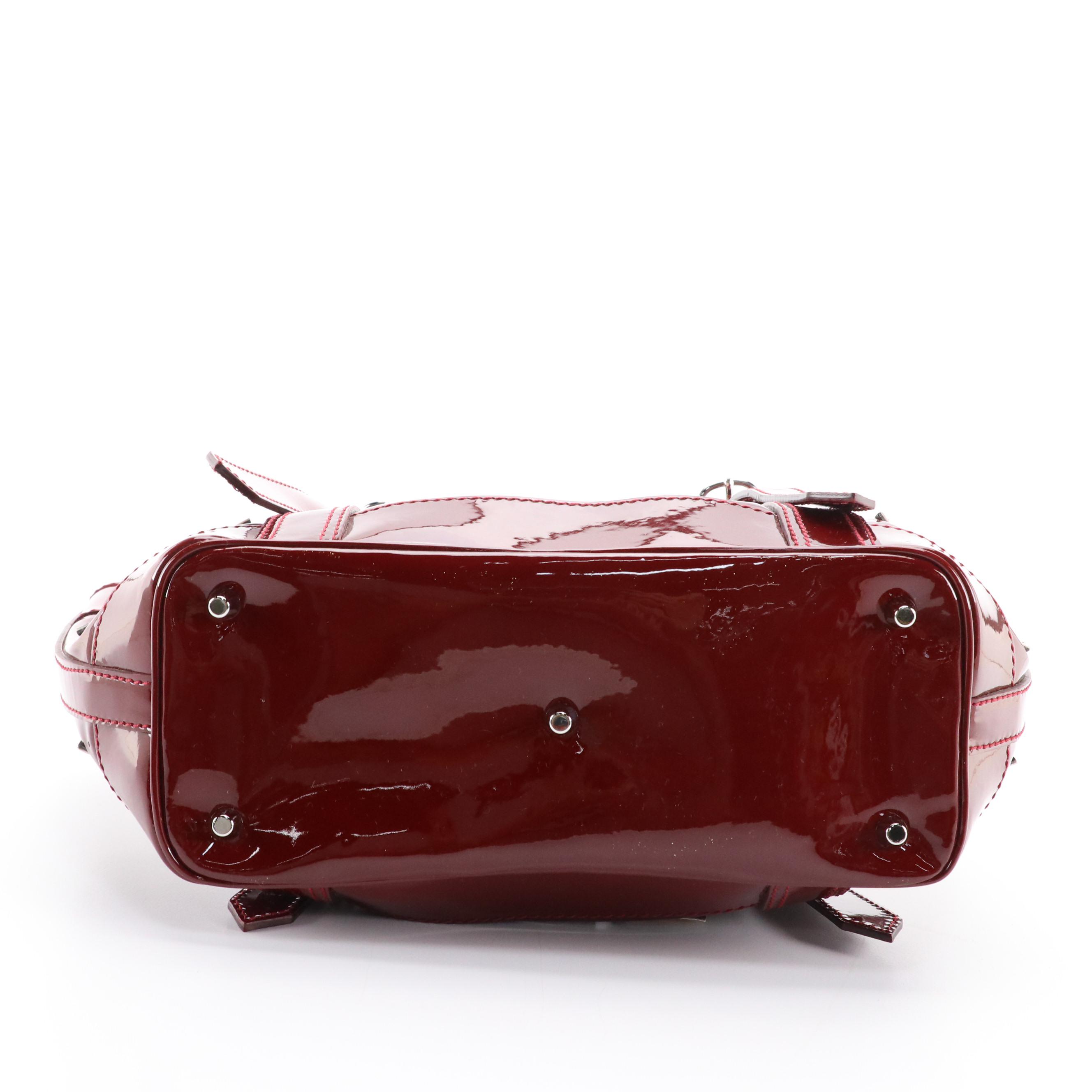 Burberry Shoulder Bag in Supernova Check Studded Canvas and Red Patent Leather