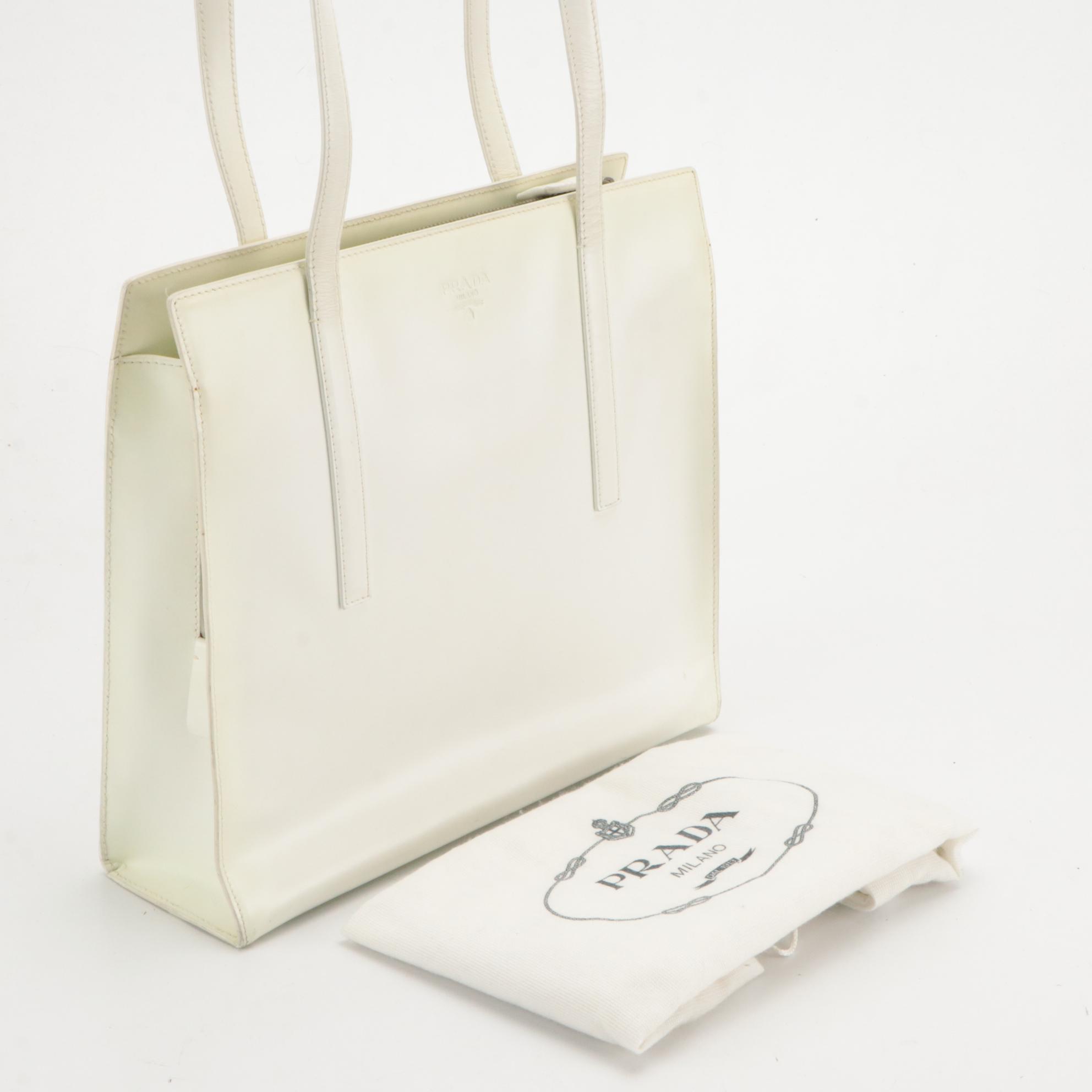 Prada Sport Shoulder Tote Bag in White Spazzolato Leather, 1990s