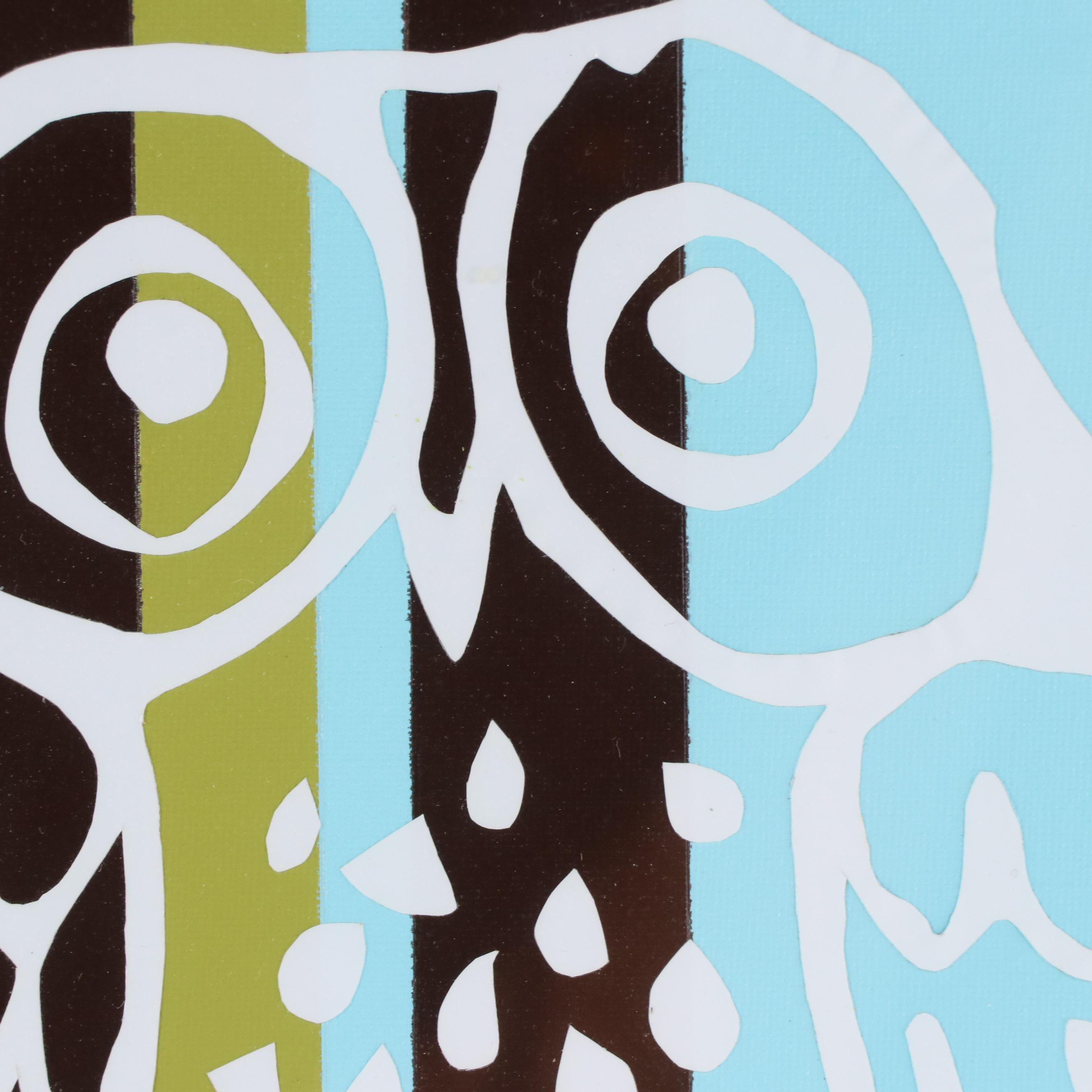 Vinyl Collage Portrait of Owl, 21st Century