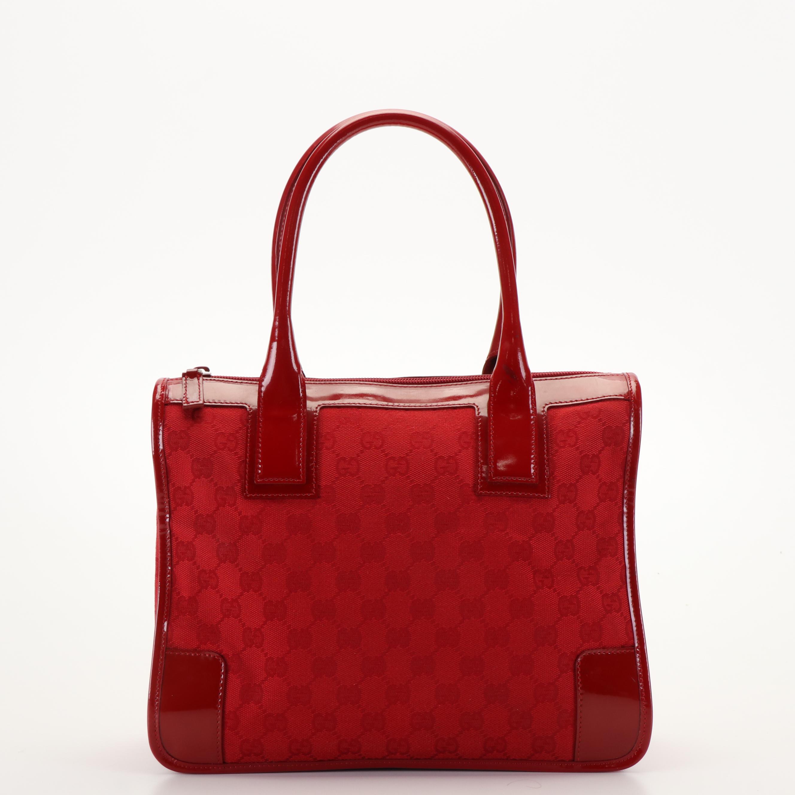 Gucci Top Handle Bag in Red Canvas and Patent Leather