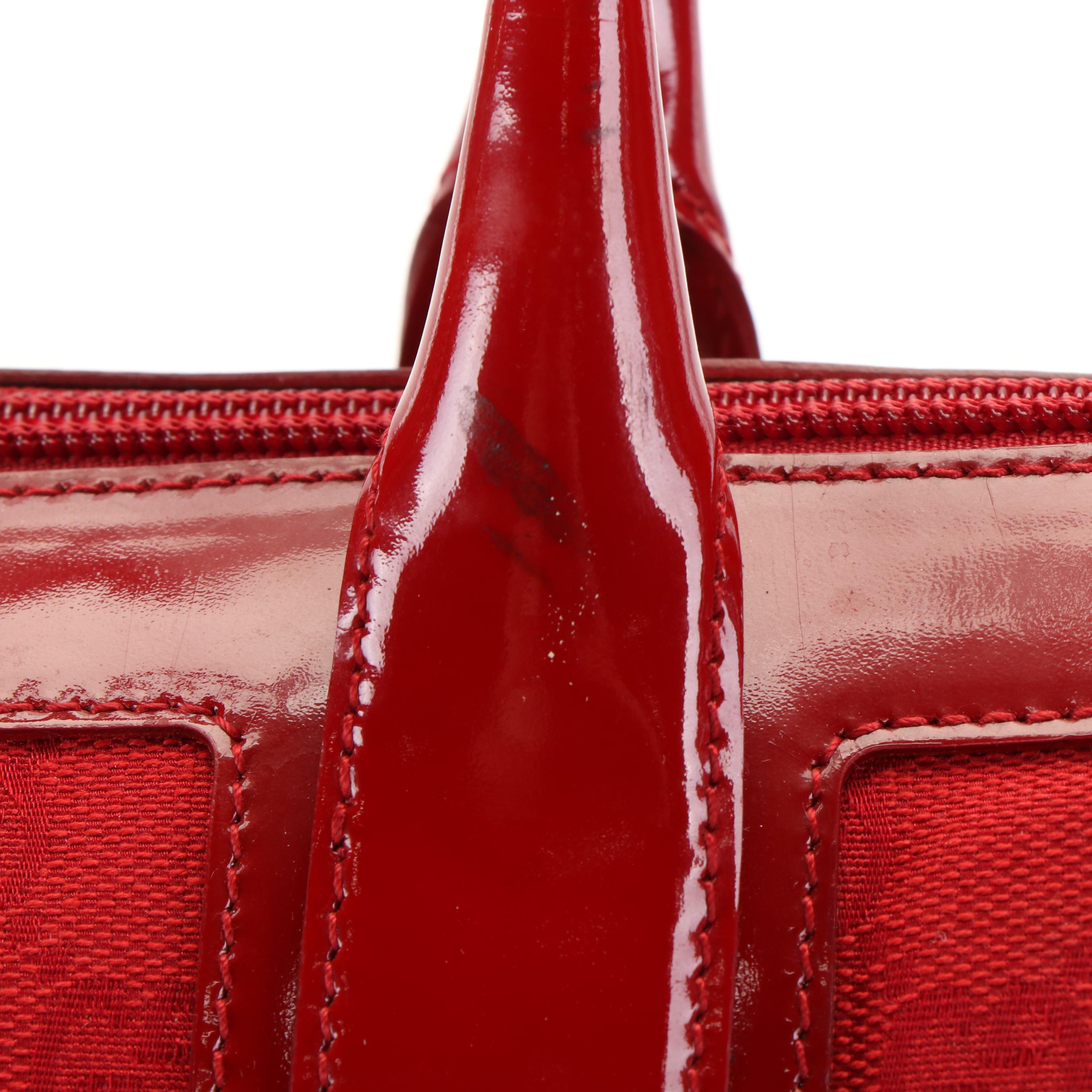 Gucci Top Handle Bag in Red Canvas and Patent Leather