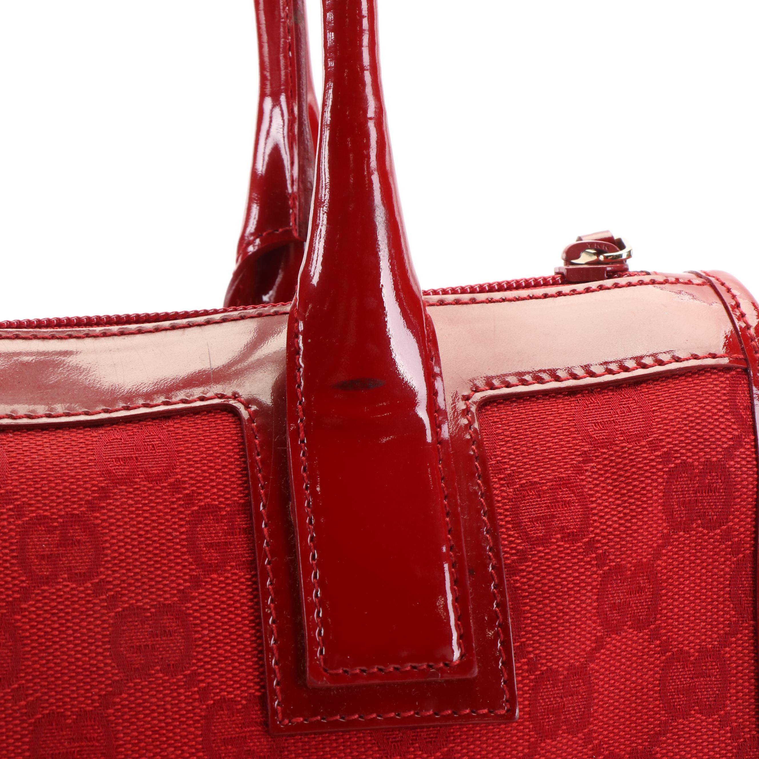 Gucci Top Handle Bag in Red Canvas and Patent Leather