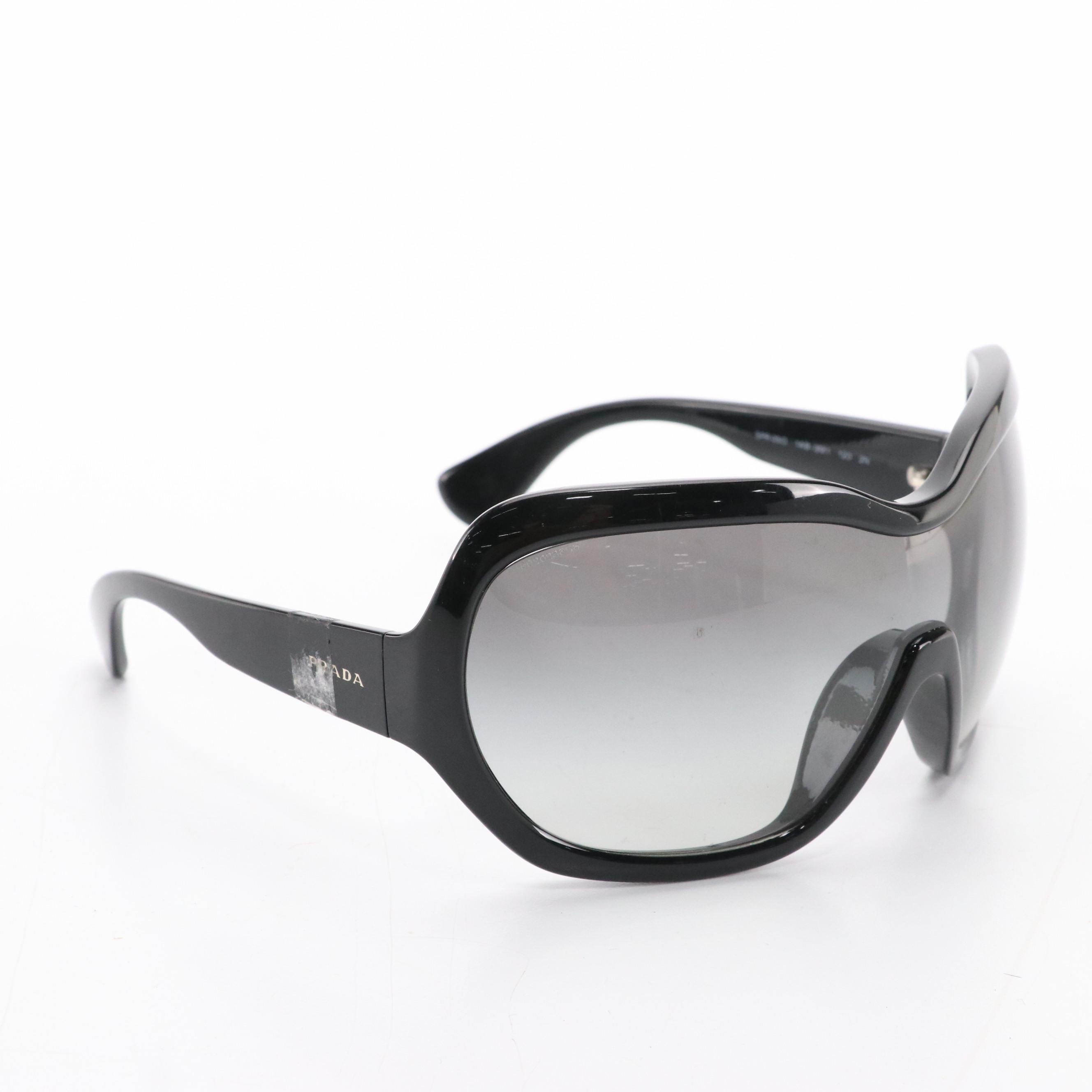 Prada SPR05O 1AB-3M1 Glossy Black Oversized Shield Sunglasses