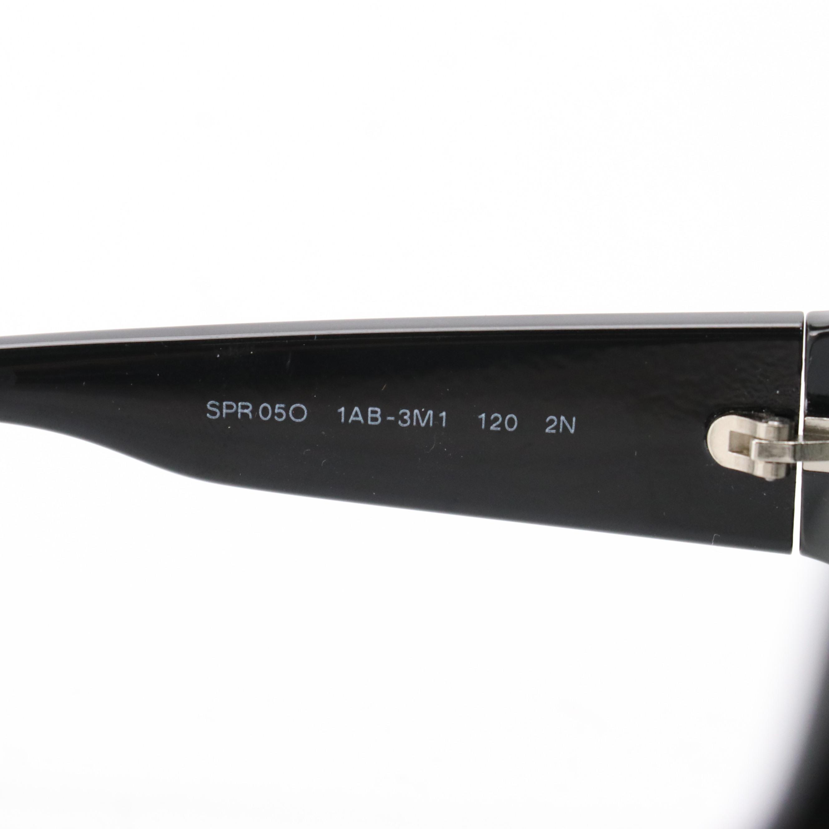 Prada SPR05O 1AB-3M1 Glossy Black Oversized Shield Sunglasses