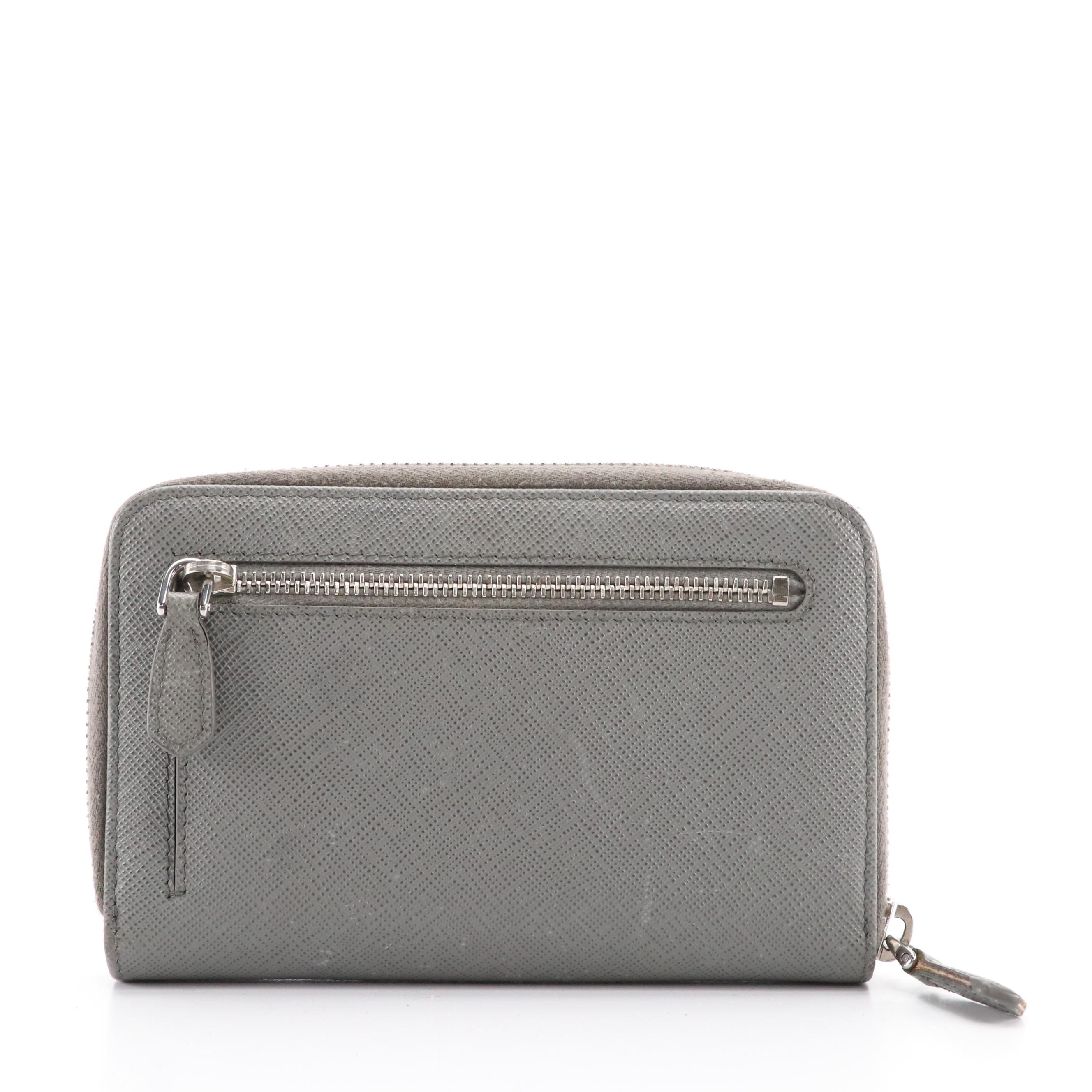 Prada Zip-Around Wallet in Cool Grey Saffiano Leather